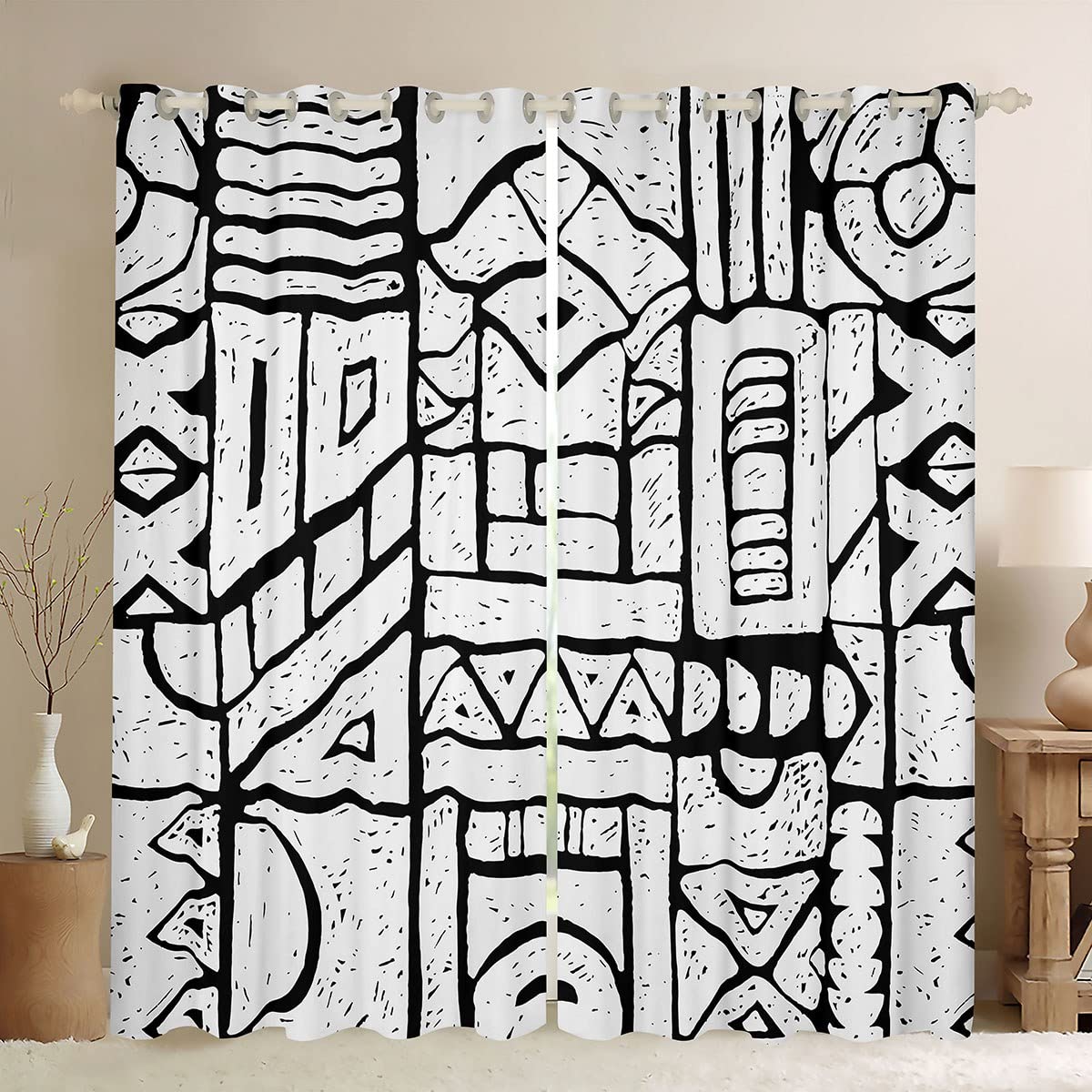 Tenda da finestra in stile azteco africano, decorazione per finestre, idea regalo per bambini, stampa tribale indiana, in microfibra leggera in poliestere per camera da letto, soggiorno,
