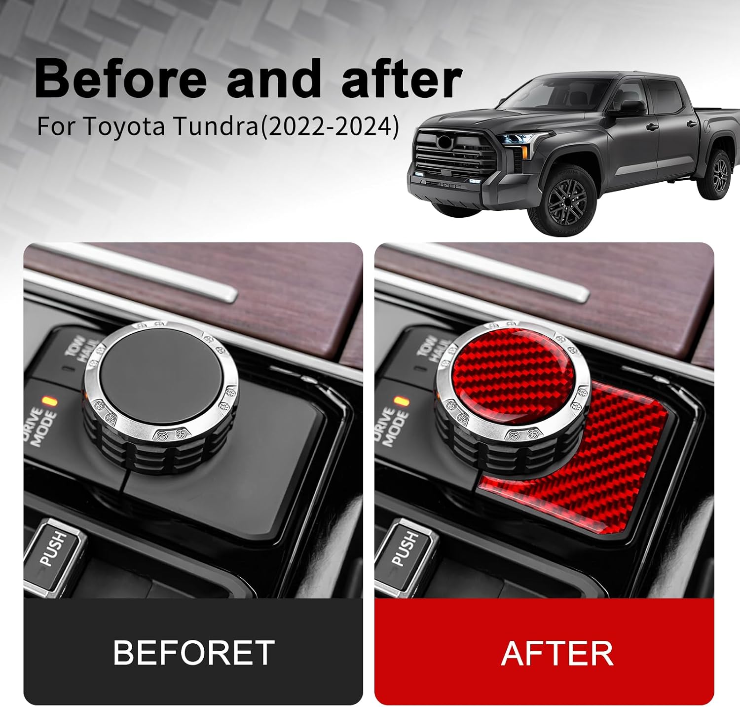 Real Carbon Fiber Multimedia Knob Covers - for Toyota Tundra 2022 2023 2024 2025 2026 Carbon Fiber Accessories, Durable Anti-Scratch Protective Accessories (Red)