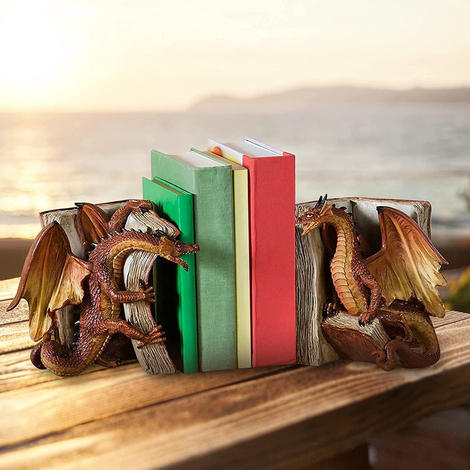 Fermalibri A Forma Di Drago In Resina, 1 Paio 12x9x9 Cm – Scultura Mitologica Colorata Per Scrivania, Regalo Per Amanti Dei Libri