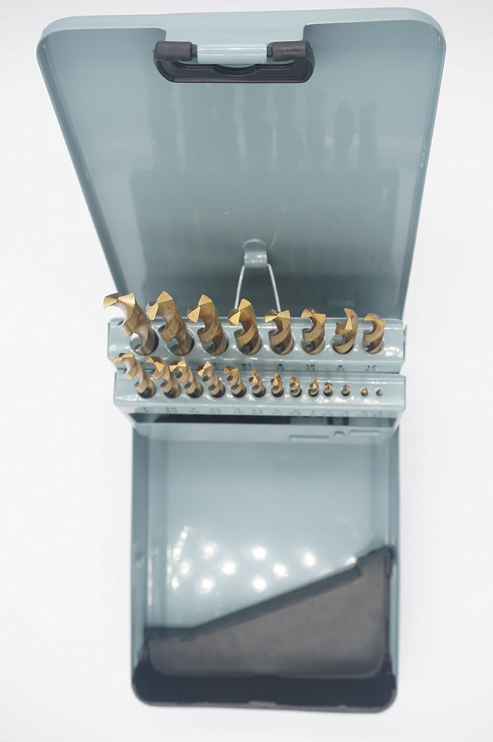 21PCS, Titanium Coated Twist Drill Bits Set, 1/16" -3/8" in Metal Box.