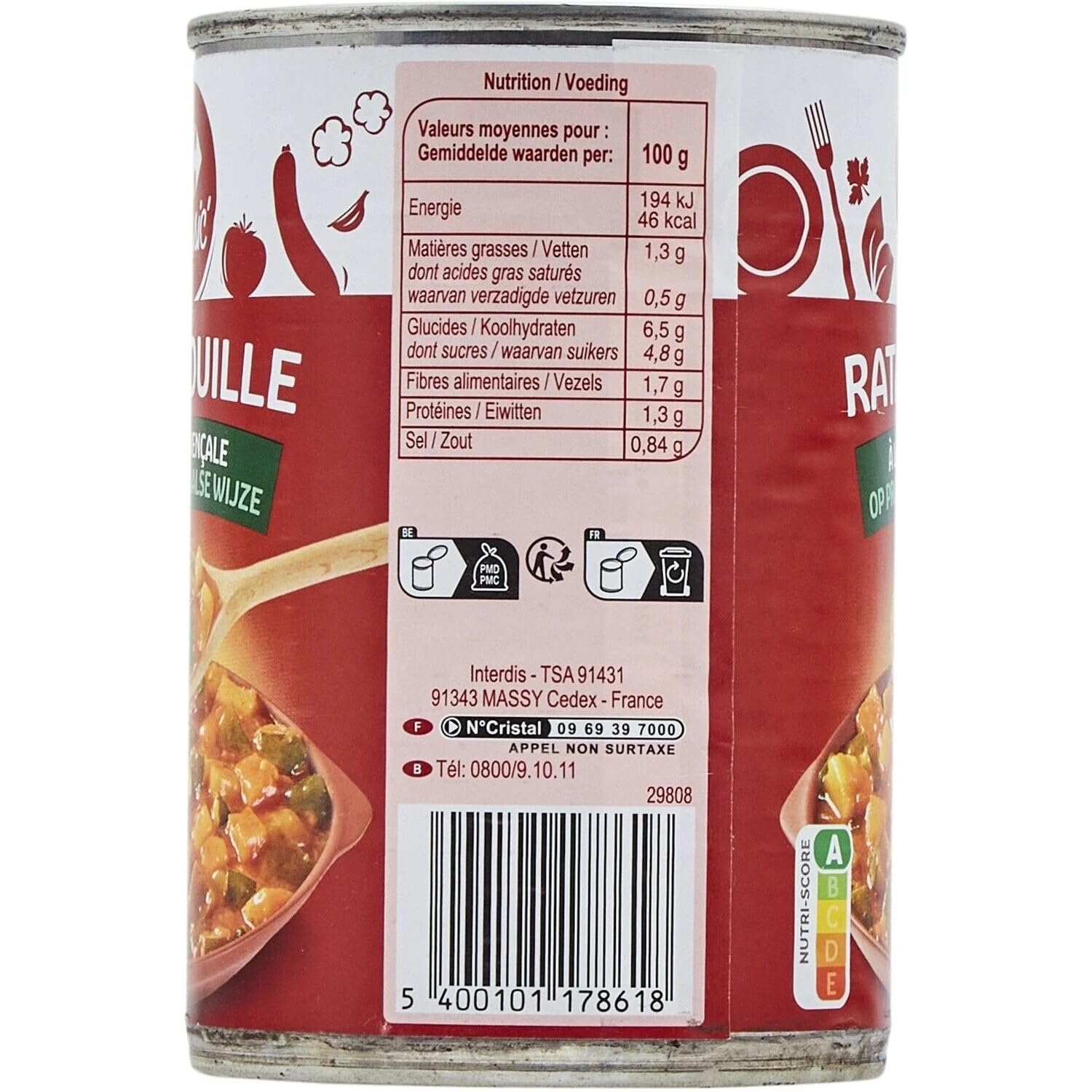 CARREFOUR CLASSIC' - Ratatouille à la Provençale aux Légumes Cuisinés - la boite de 375g - Le Lot De 4