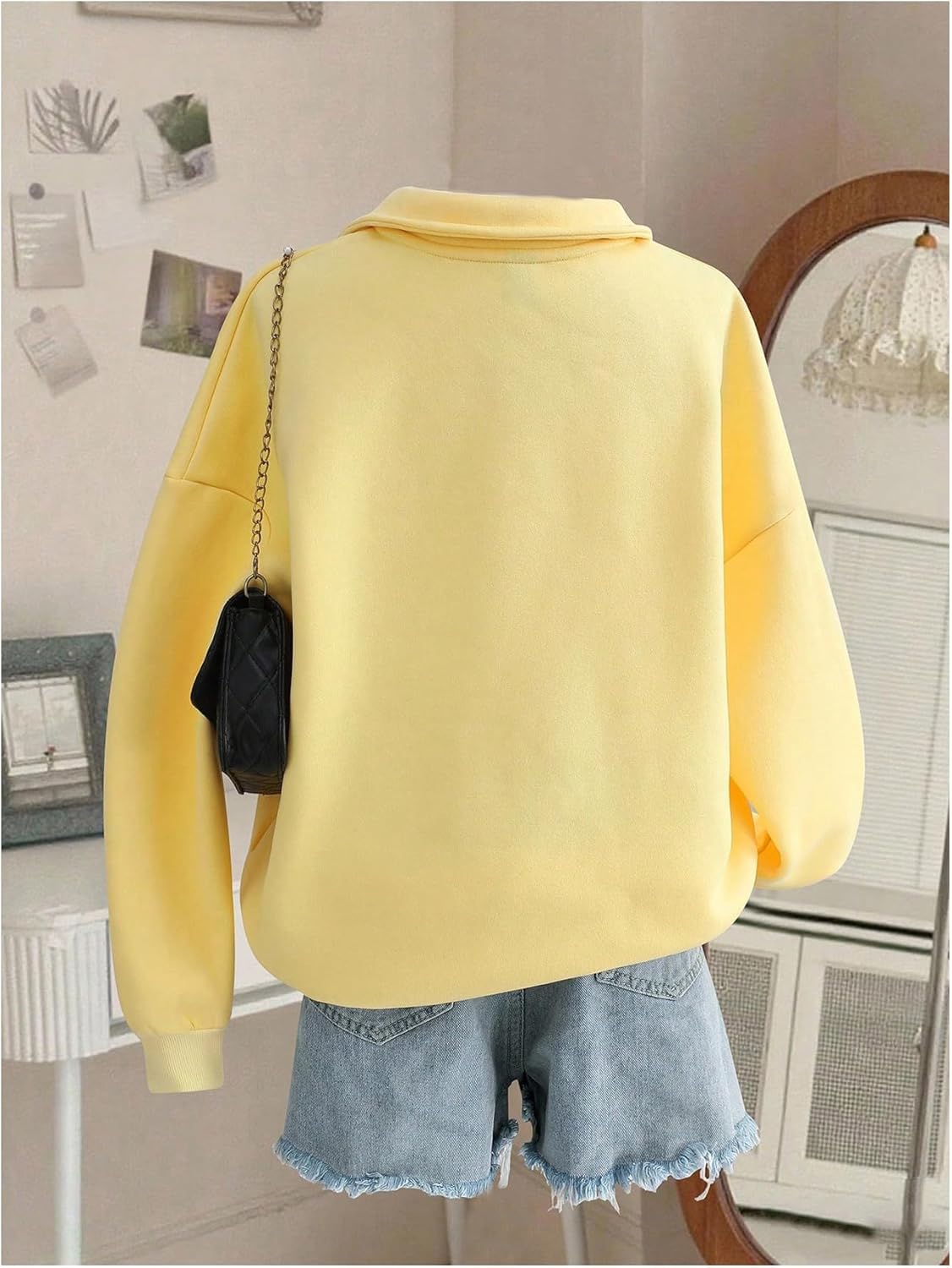 SOLY HUX Women's Quarter Zip Sweatshirt Collared Long Sleeve Drop Shoulder Pullover Tops Casual Fall Clothes - Image 2