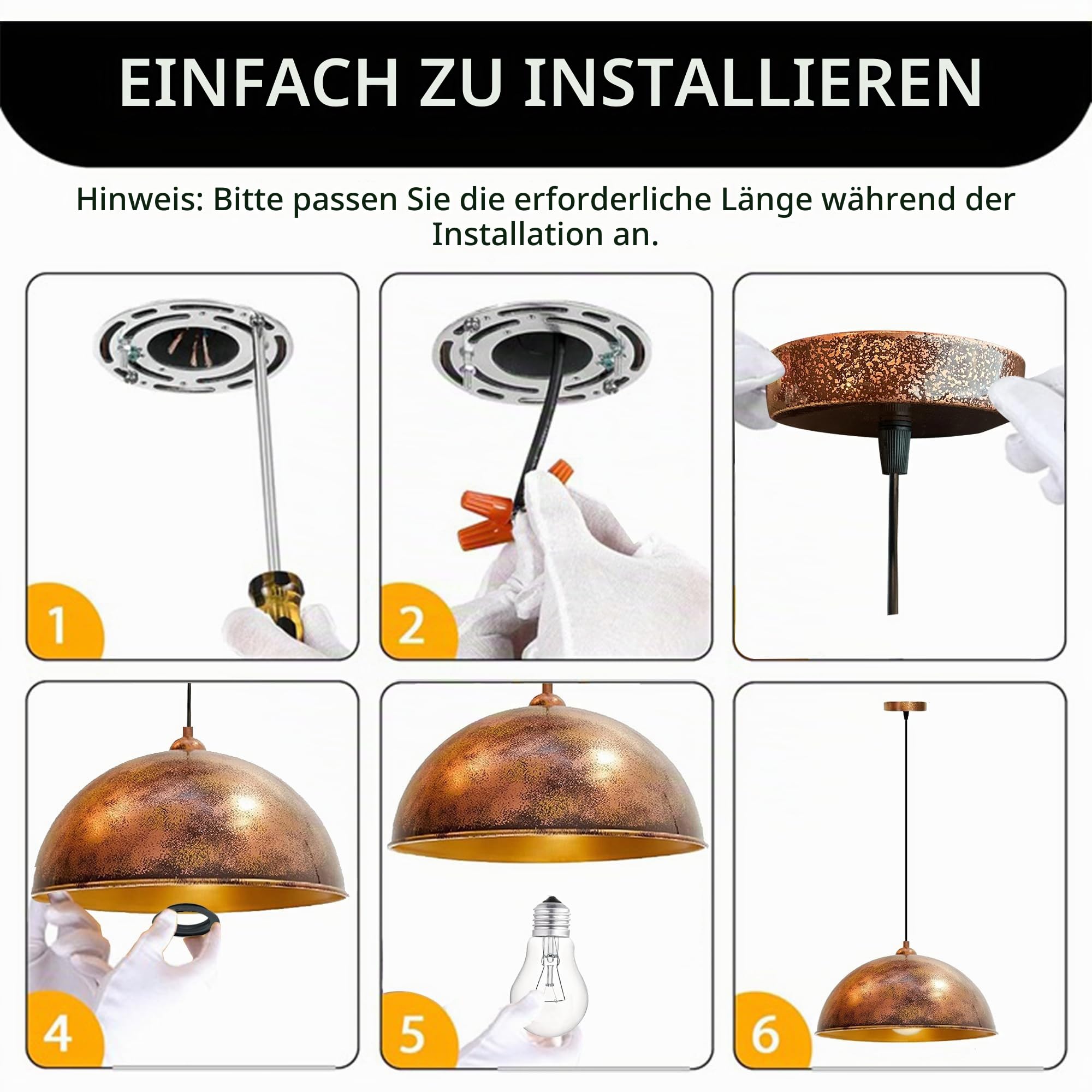 bamyum Hängelampe Esstisch Ø50cm Kupferfarbe, Vintage Große Pendelleuchte Esstisch E27, Hängelampe Wohnzimmer Lampe Handgemalt Vintage Retro Industrial Style, Küchenlampe Hängend, Pendelleuchte Copper