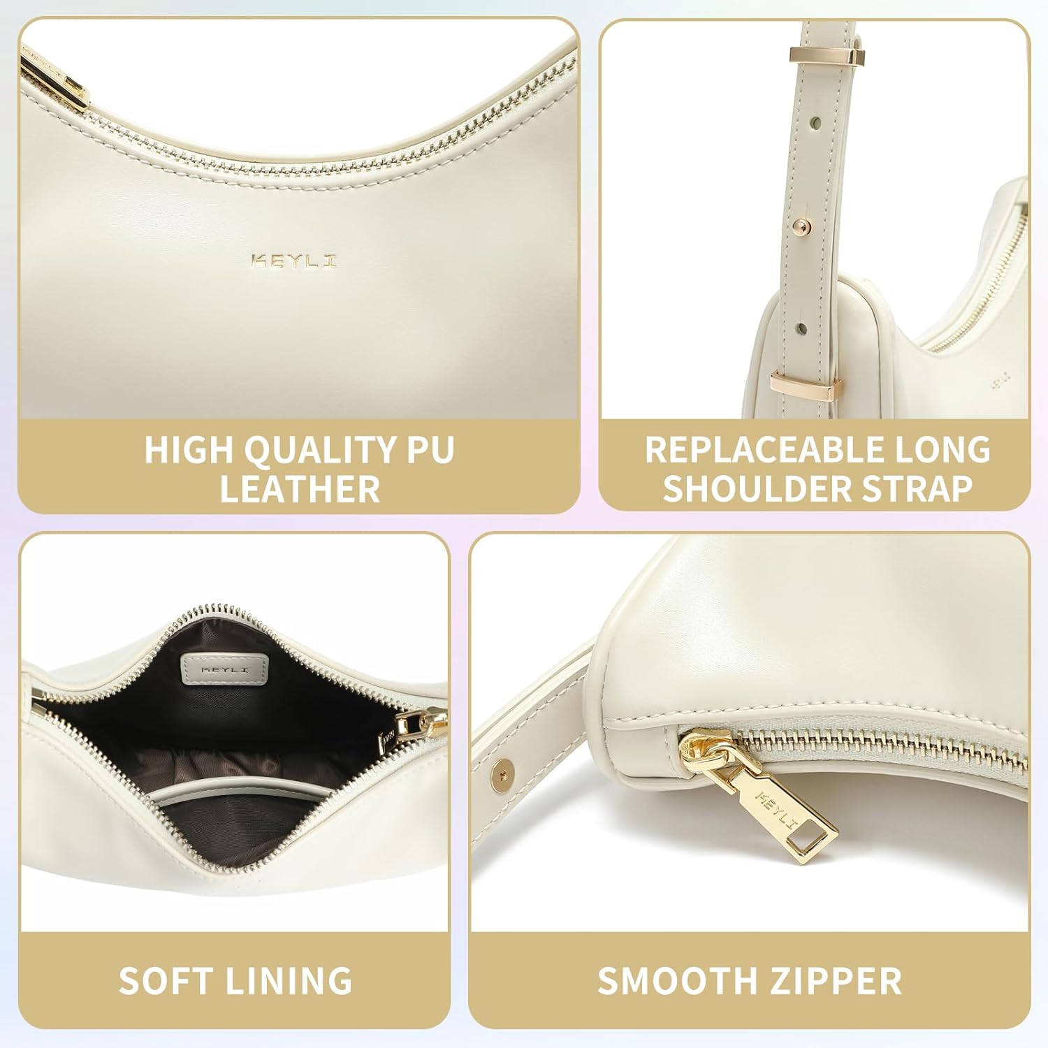 Keyli Small Shoulder Bag for Women Vegan Leather Crossbody Bags Adjust Handbags Purses with 2 Shoulder Strap