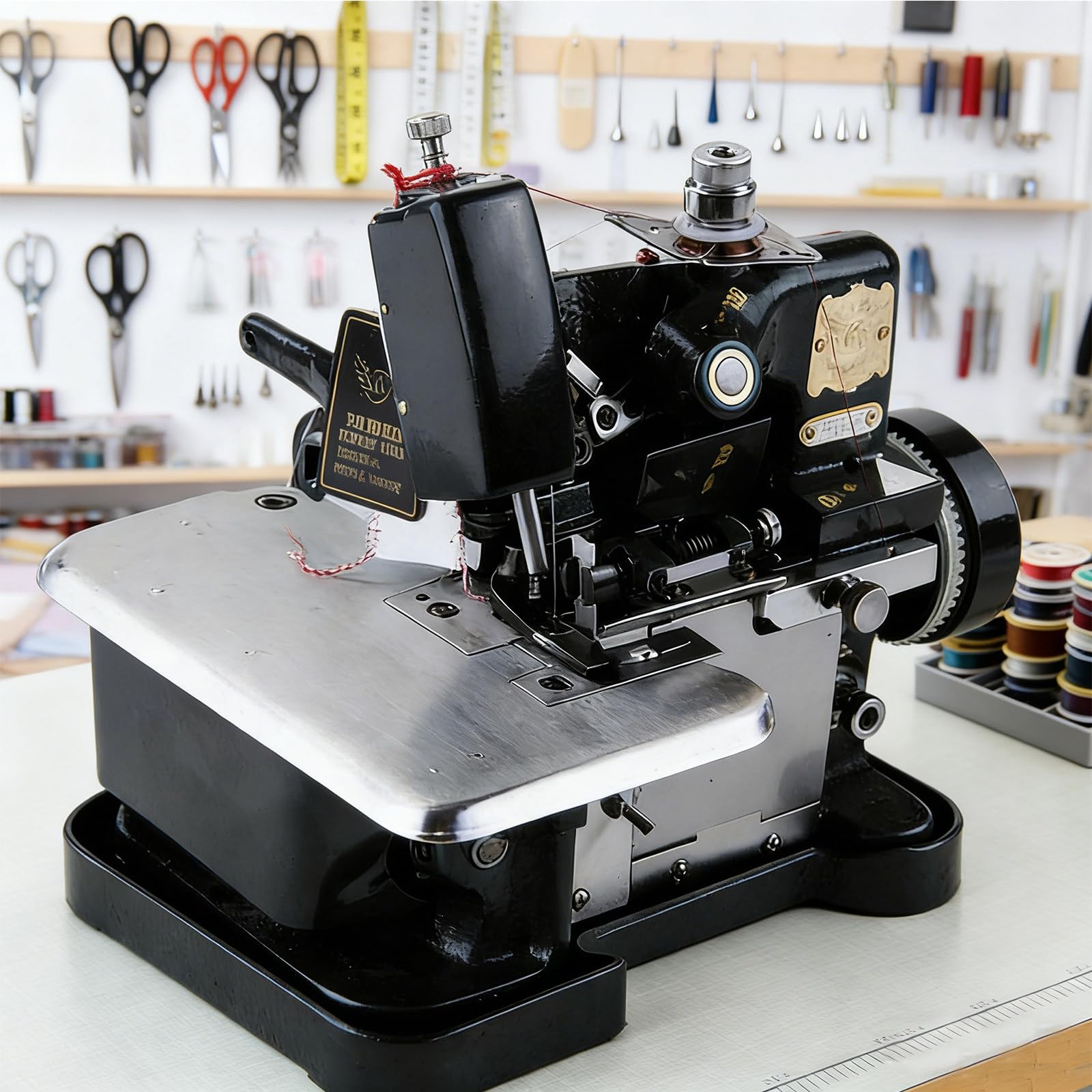 Máquina de Coser, remalladora, 3000 Puntadas por Minuto, con Marco metálico, Dobladillado Y Corte Simultáneamente, para Diversos Materiales: algodón, Lana y géneros de Punto Black