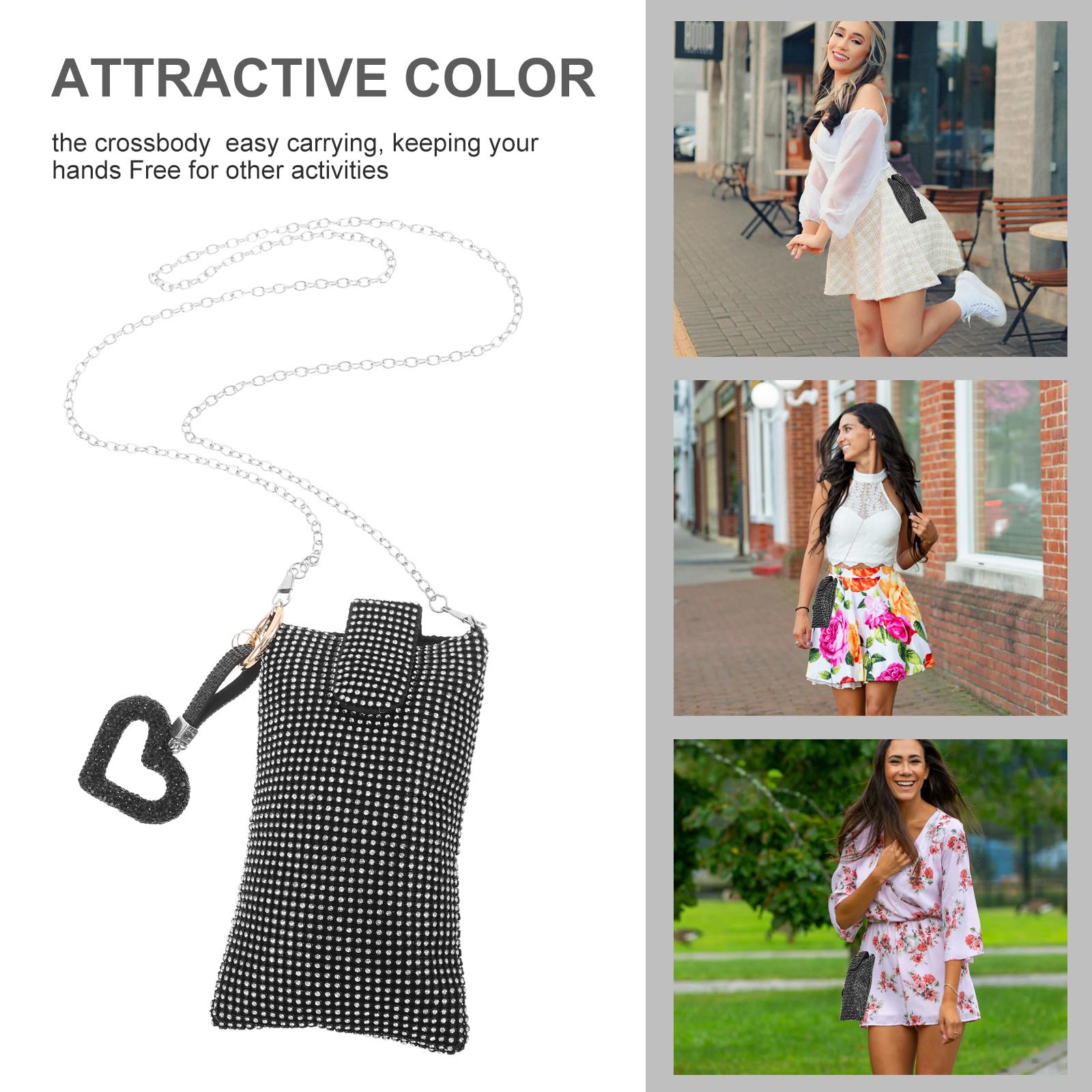 TOYANDONA Borsetta Porta Cellulare da Donna con Brillanti, Tracolla a Cuore, Materiale Acrilico e Nylon, Design Raffinato per Feste e Uscite Casual