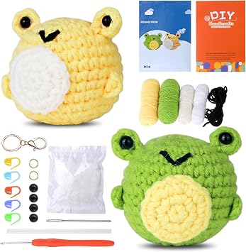 YAVINSI Crochet Kit for Beginners Crochet Kit 2 Pack Frog Learn to Crochet, Includes Easy Knitting Yarn, Step-by-Step Video Tutorial, Hook, Holiday Birthday Gift for Adults