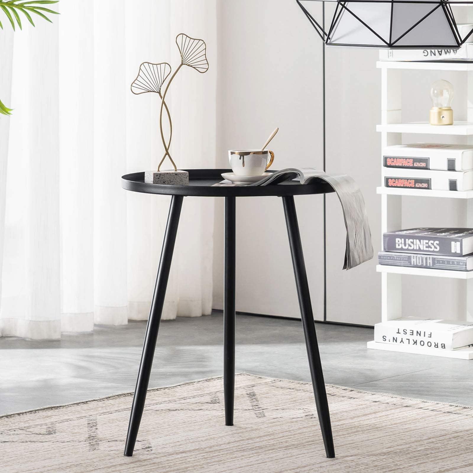 APICIZON 16" Round Side Table, Black End Table for Living Room, Bedside, Mid Century Modern Coffee Table or Circle Accent Table for Small Spaces, Metal Nightstand (Black)
