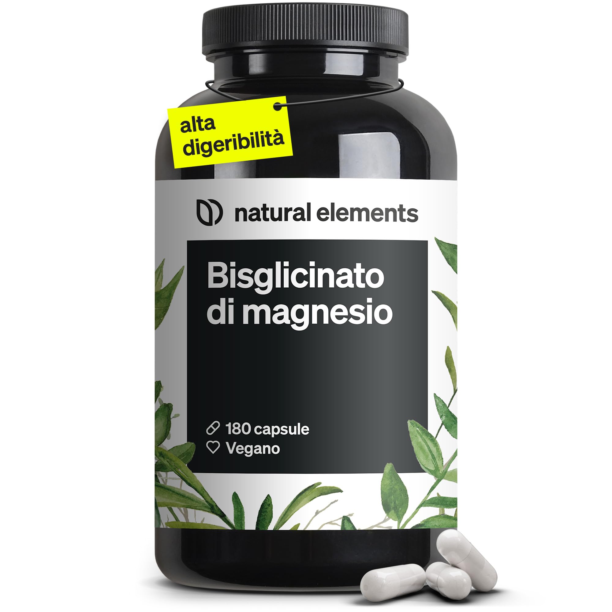 Magnesio Bisglicinato, 300mg di magnesio elementare/dose giornaliera, 180 capsul