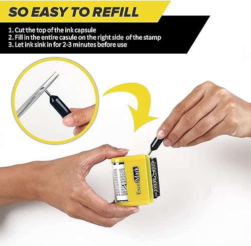 Miniatura 3 de ExcelMark Sello de protección contra robo de identidad rodante con juego de tinta de repuesto, 3 botellas de tinta de recambio