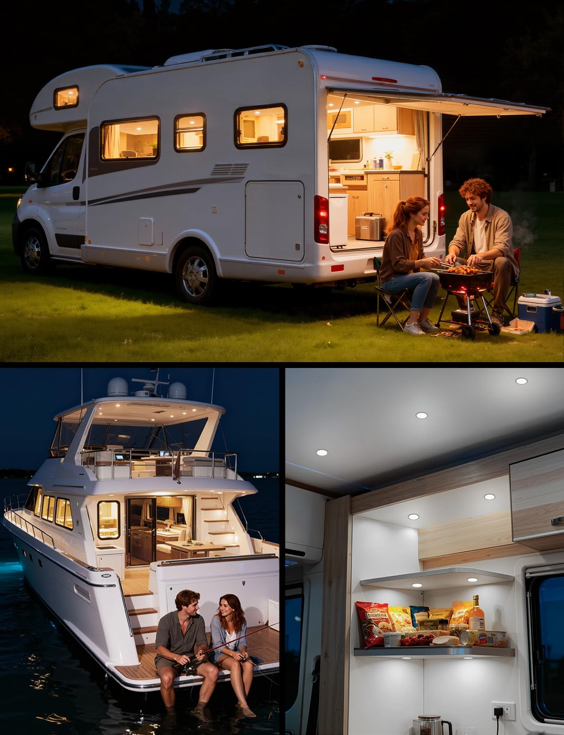 Bojim Focos Empotrable LED Techo AC/DC 12 V Camper, 4W Luces Caravanas, IP44 Impermeable, Luz Calida/Natural/Frío Downlights para Furgo Van Autocaravana, Abertura 55mm - 58 mm, Redondo, Pack de 6