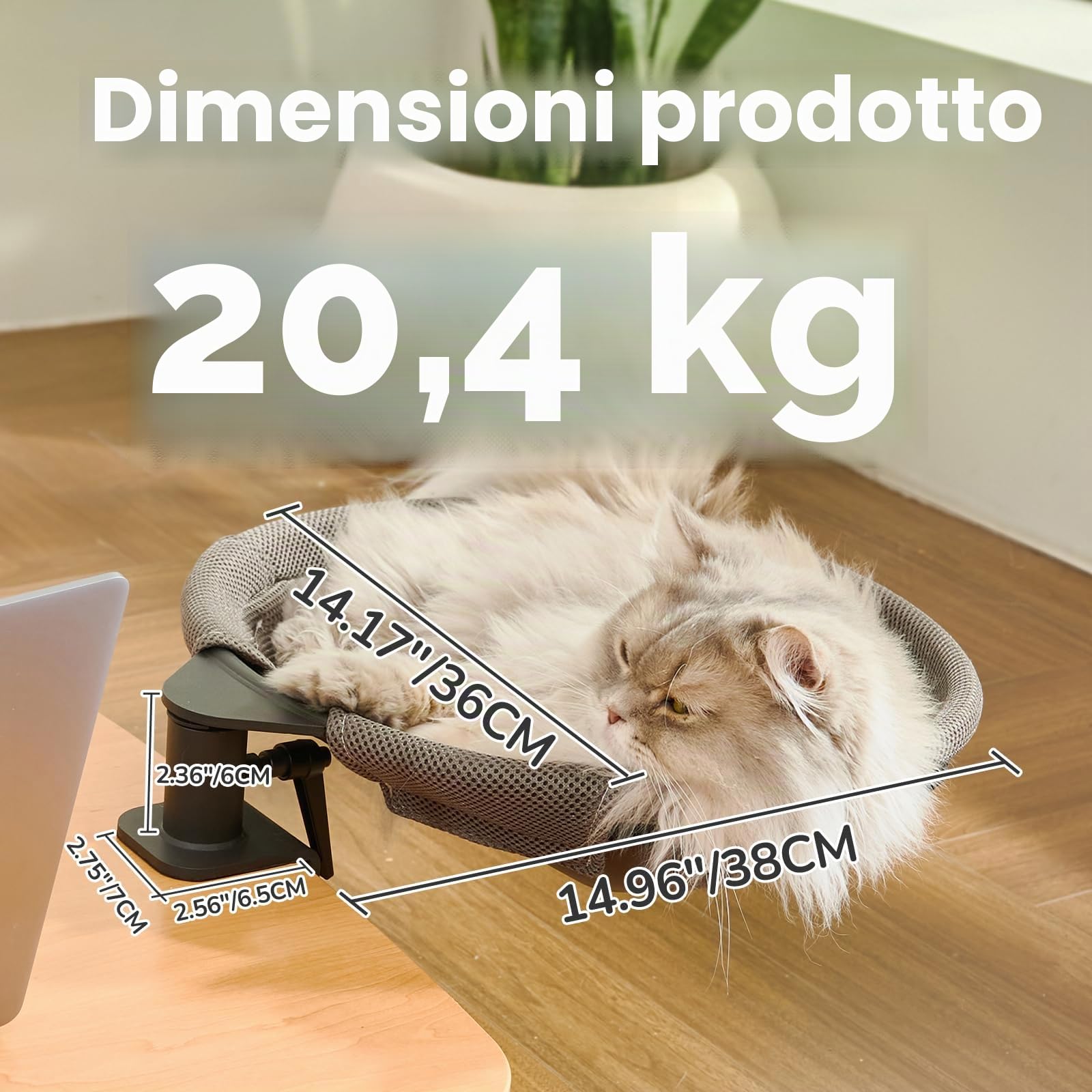 CATISM Lettino per Gatti da scrivania Rotazione a 360° Morbido Perfetto per Ufficio e Lavoro Amaca per Gatti da Interni con 2 tappetini per Animali Domestici Fino a 20 kg