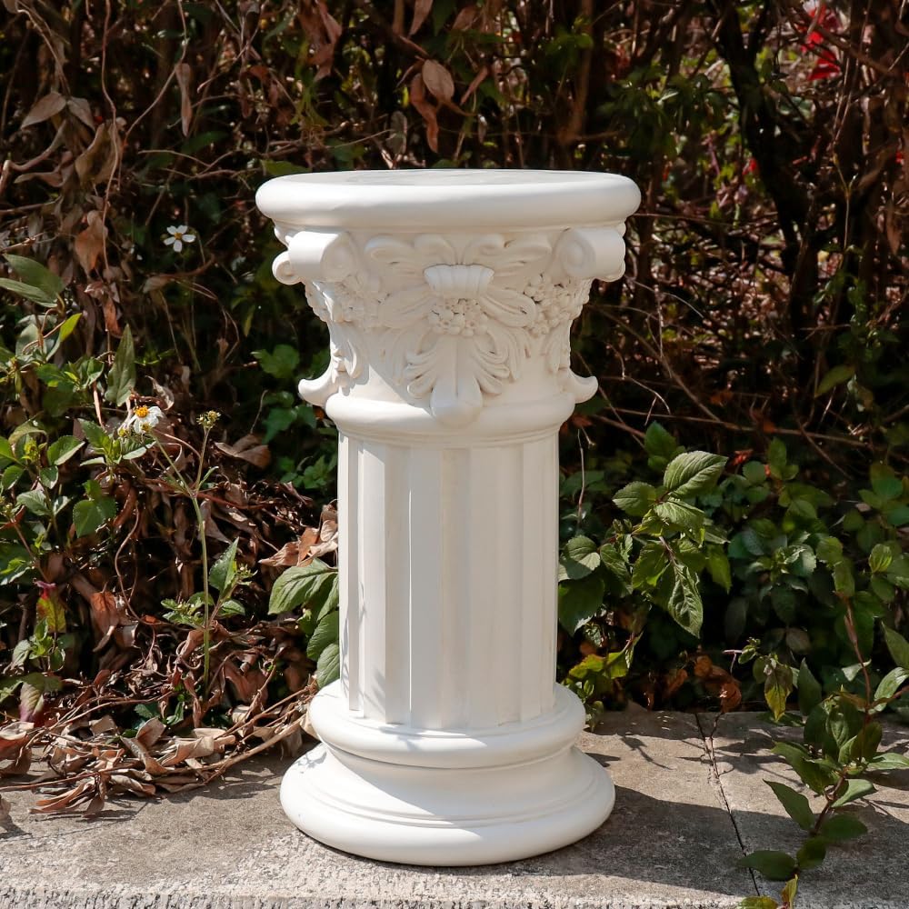 White Roman Column Pedestal Stand - Decorative Pillar Pedestal for Plant Display and Home Decoration, Resin, 16" Tall