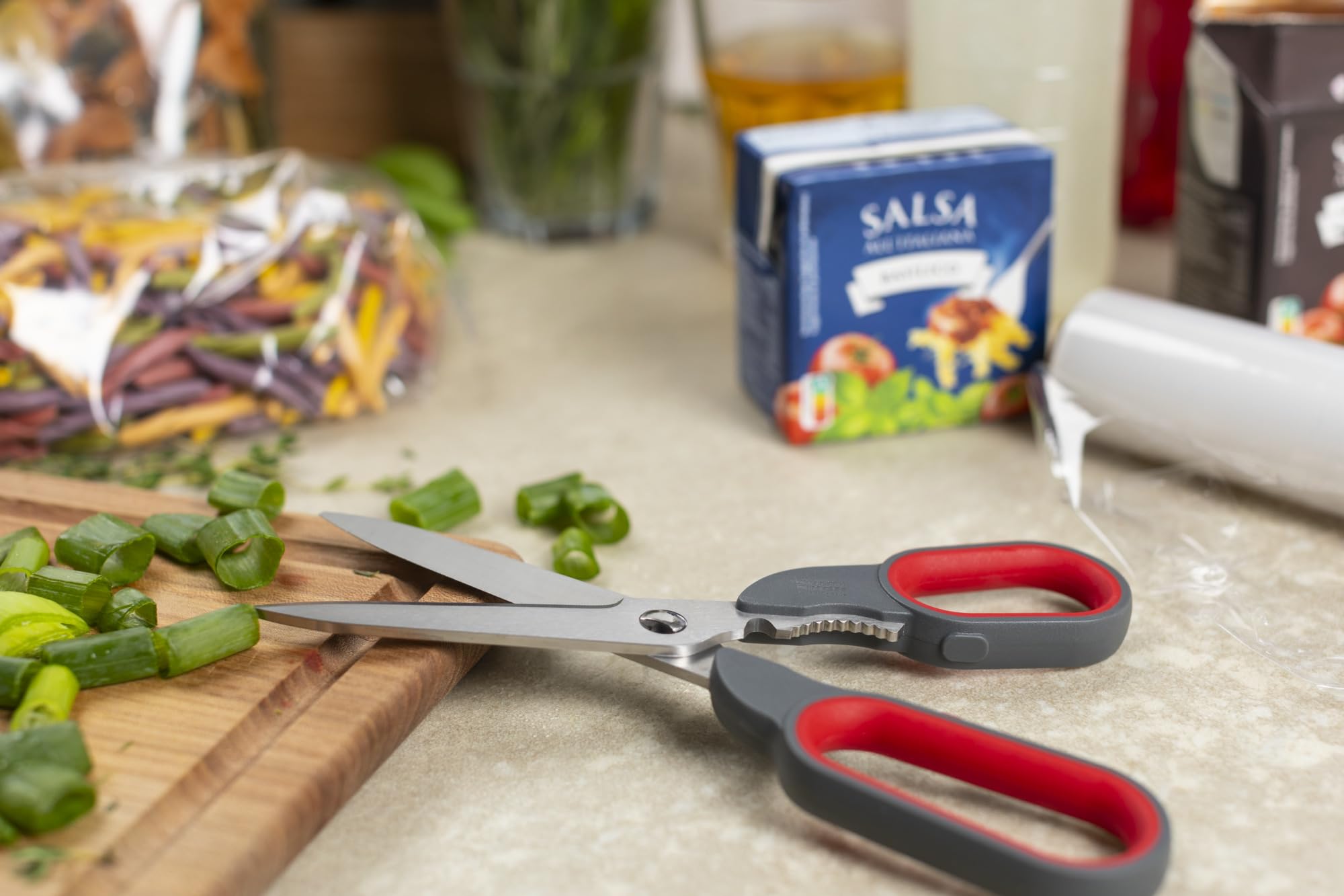 Kuhn Rikon Self-Sharpening Universal Shears with Herb Stripper and Lid Opener. Stainless Steel Scissors for Left and Right-Handed Users. Great for Cutting Cardboard and Thick Plastic Packaging - Image 2