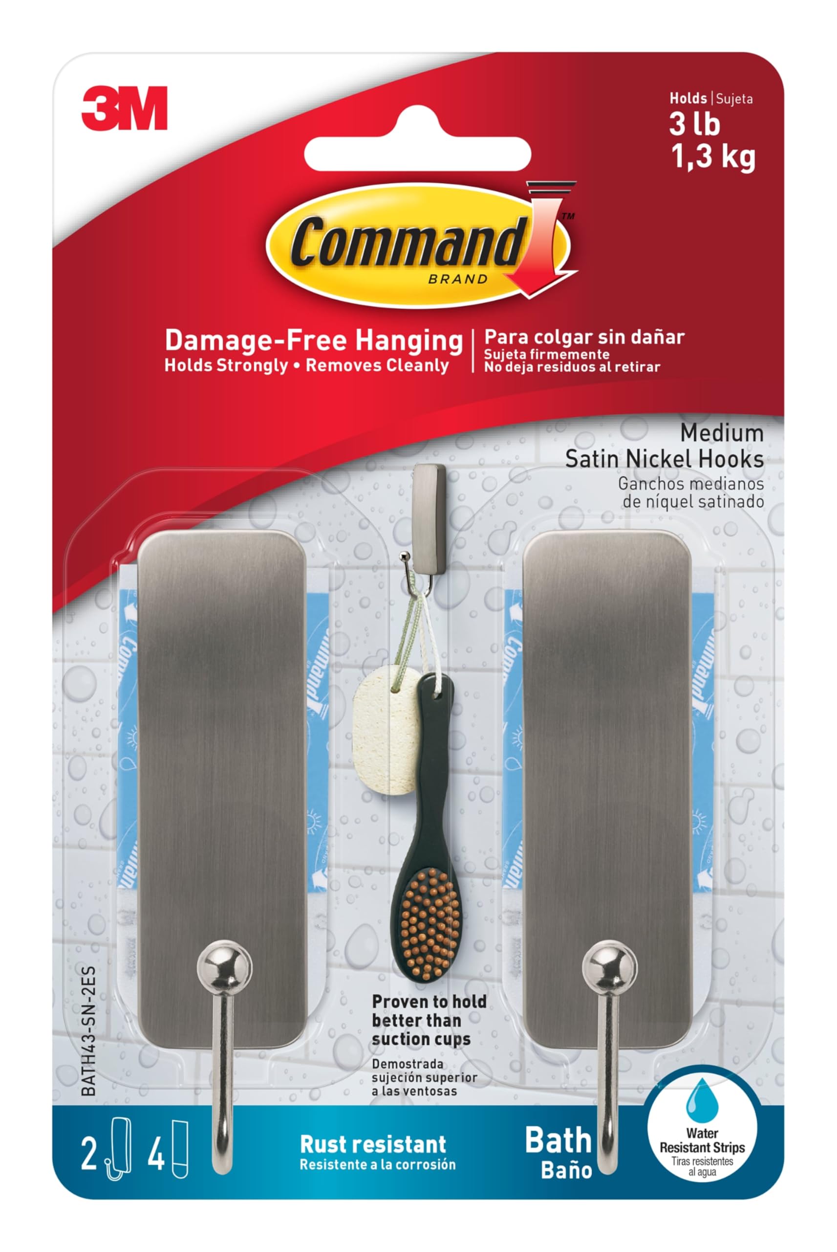 Command Bath Hooks - Satin Nickel -14 Command Bath Hooks - Satin Nickel -14