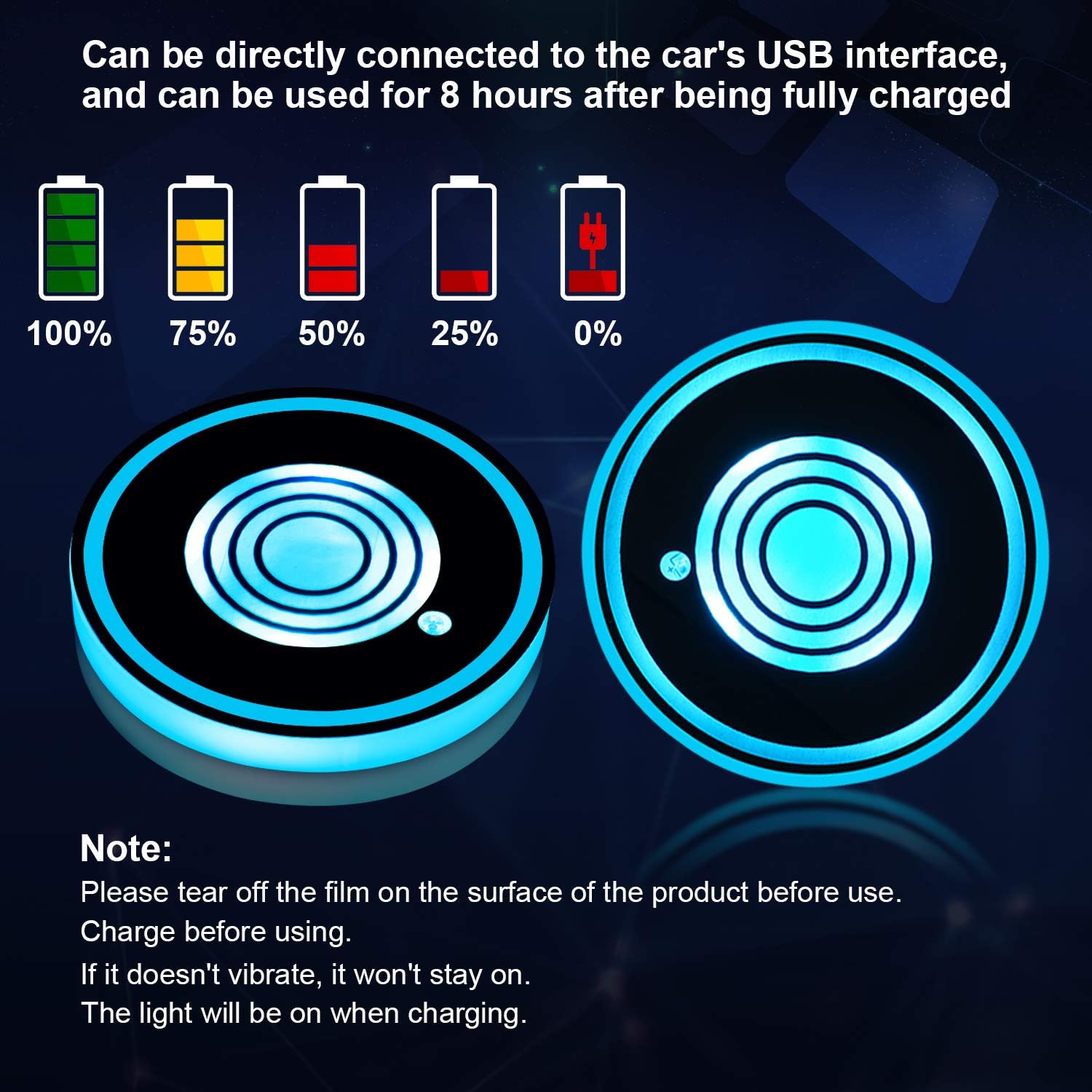 Boao 2 Pieces Led Cup Holder Lights LED Car Coasters 7 Colors Luminescent Cup Pad USB Charging Cup Mat for Drink Coaster Accessories Interior Decoration Atmosphere Light