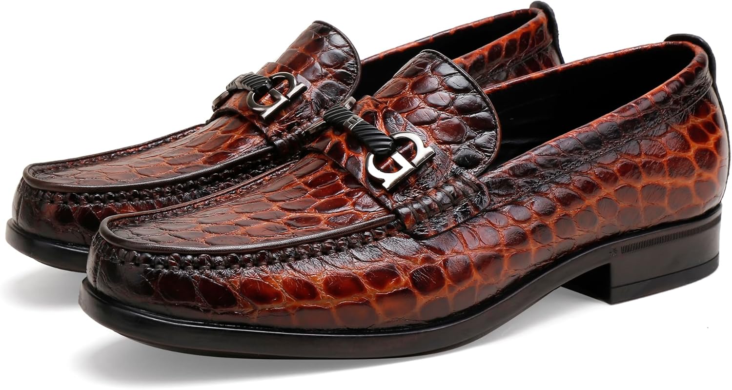 Generic Classic Mens Leather Dress Shoes, Premium Fashion Alligator Printed Business Dress Shoes Moc-Toe Buckle Wedding Party Loafers for Men - Image 6