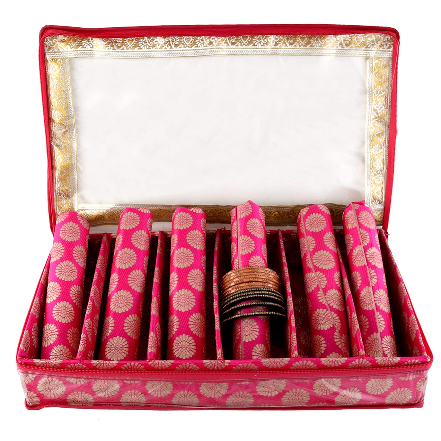 Kuber Industries Exclusive Carry Design Brocade Hardboard Six Rod Bangle Box (Pink) -CTLTC38806