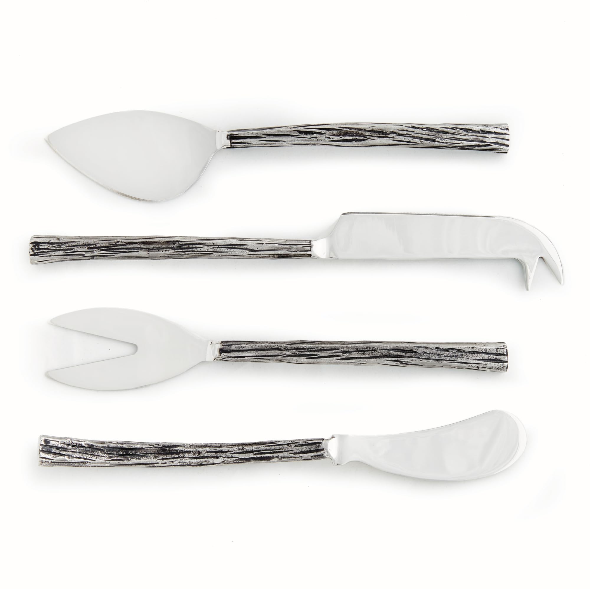 Napa Home & Garden ARWELL Cheese Knives Set of 4 for Mother's Day - Trendy Silver Finish with Nature-Inspired Handles Silver