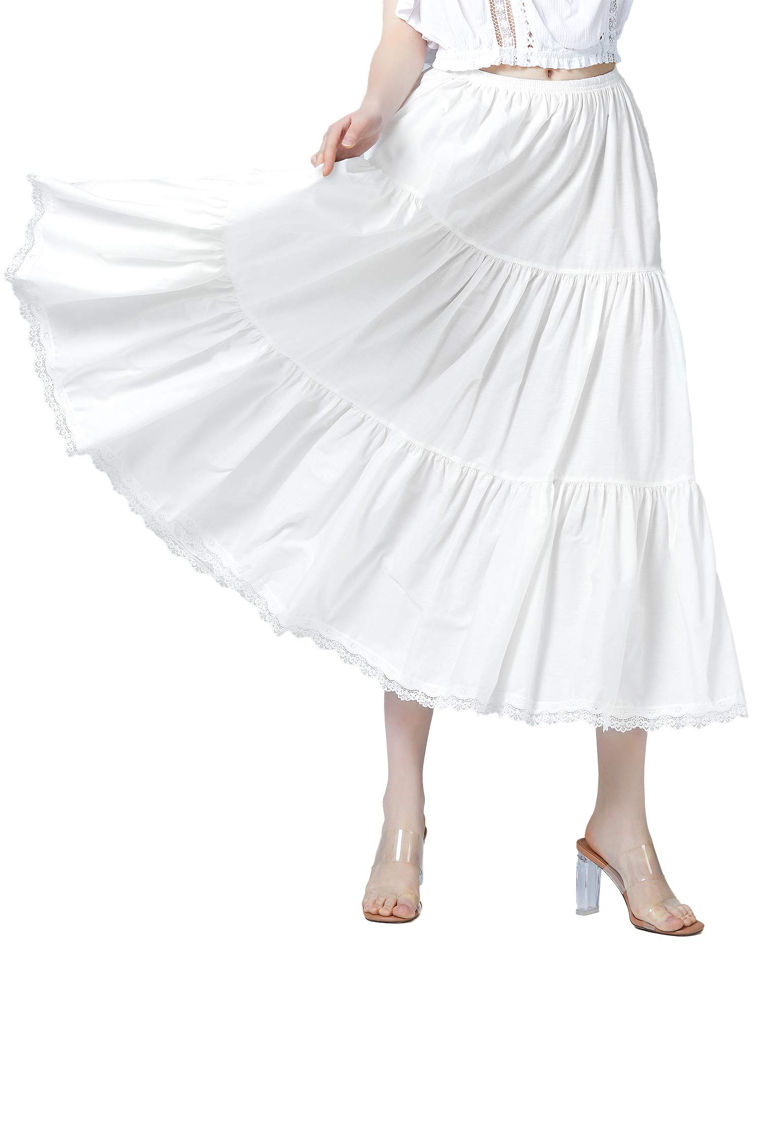 BEAUTELICATE Women 100% Cotton Skirt 3 Tiered A-Line Retro Medieval Skirt