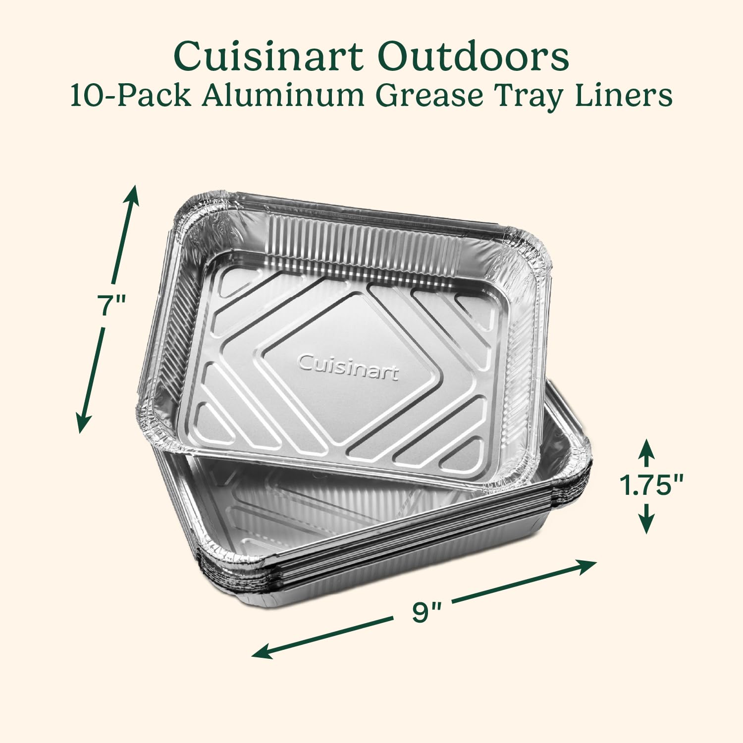 Cuisinart 10-Pack Aluminum Grease Tray Liners, Disposable Heavy-Duty Aluminum Foil Drip Tray, Grease Pan Compatible Griddles (CGG-9020 & CGG-9748), Grill Accessories