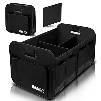 Homeve Foldable Trunk Storage Organizer, Reinforced Handles for Any Car, SUV, Mini-Van Model Size, Black