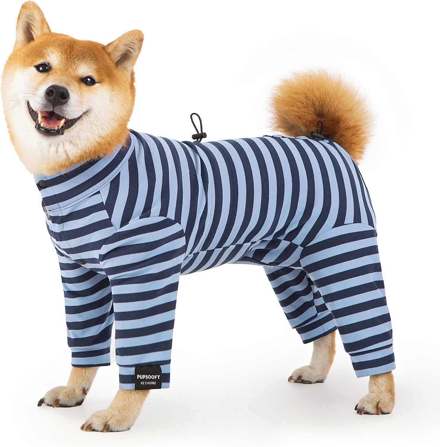 Dog Winter Warmer Fleece Onesie, Bodysuit for Small Medium Large Dogs, Stretchy Cold Weather Pet Warmer Jumpsuit Puppy Onesie Lightweight, Blue Stripe, 3X-Large