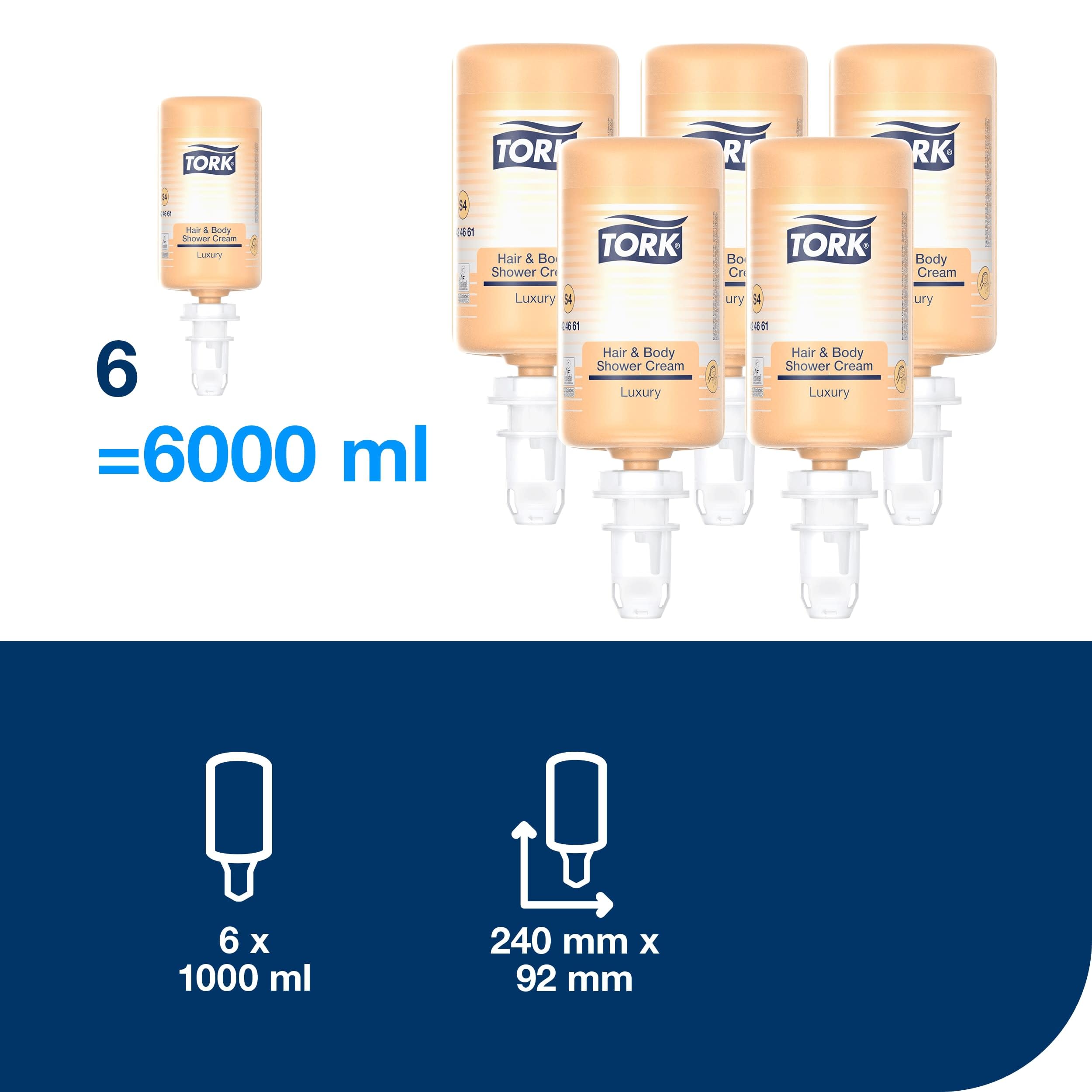 Tork Doccia Shampoo in crema 3 in 1 Luxury S4, fragranza vaniglia e argan, 6 flaconi da 1000 ml, 424661