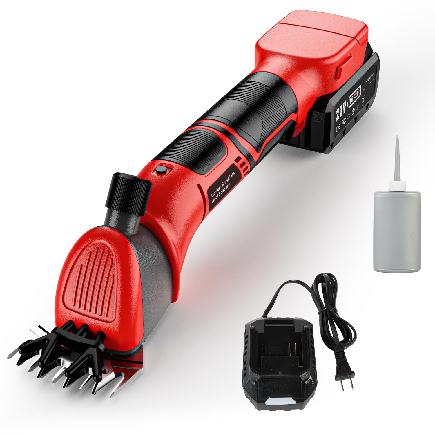 Sheep Shears, 20V Horse Clippers Cordless, with 4.0Ah Batteries Brushless Clippers, Heavy Duty Electric Shears, Horse Grooming Kit for Thick Coat Red