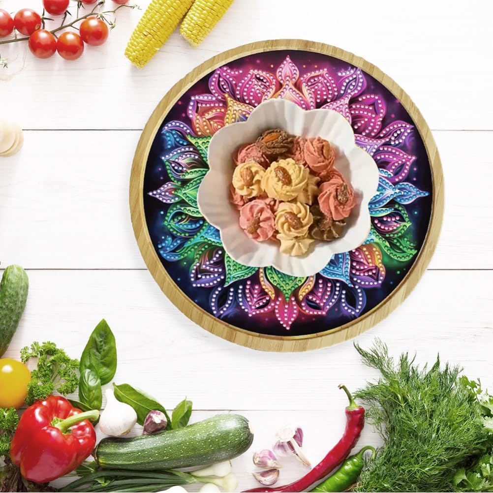 DIY Diamond Round Tray Diamond Art Painting Bamboo Table Decoration Tray, for Breakfast Bar Dinner Table for Beginner-Mandala-20