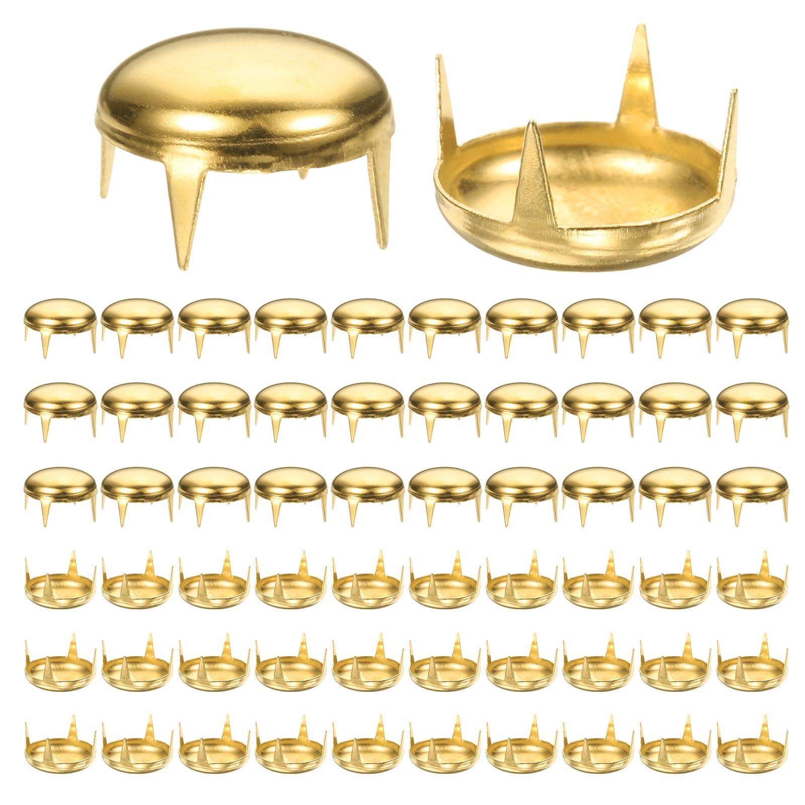 TIXIPEM Round Dome Rivets [100pcs] - 12mm Round Dome Studs Metal Claw Beads Nailhead Rivets Spike Studs for Leather Craft & Hat & Clothes & Belt & Bracelet Accessories - [Gold]