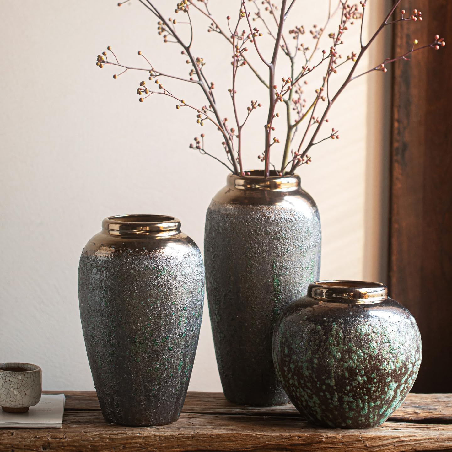Rustic Ceramic Flower Large Vase, Vintage Floor Tall Vase Farmhouse Decor for Living Room Entryway Table Centerpieces, Kitchen, Wedding, Gifts image 3