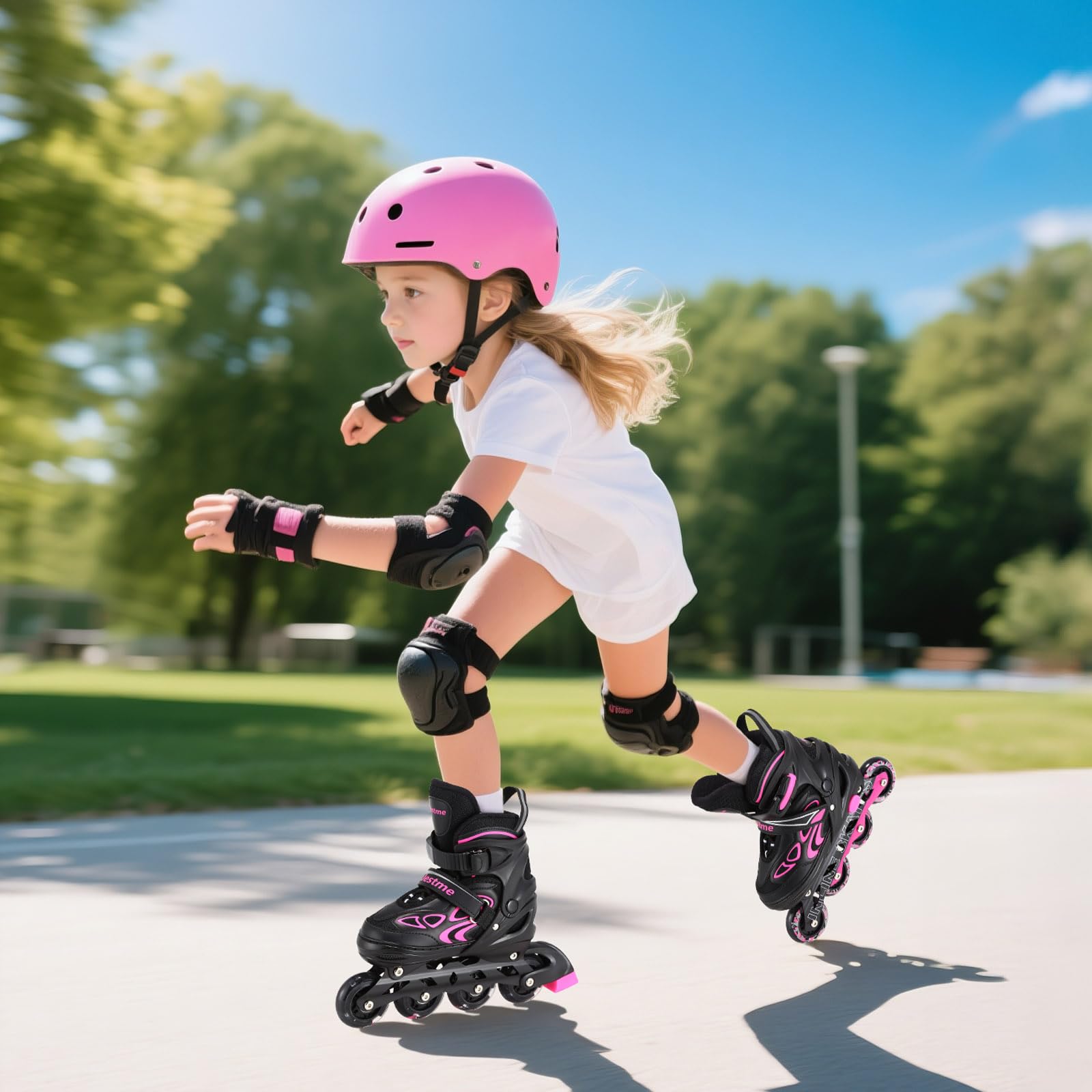 Roller Enfant Fille en Ligne, Patins à roulettes réglables pour Enfants 3 à 9 Ans, Rollers Enfant Fille lumières Amusantes pour Enfants pour débutants