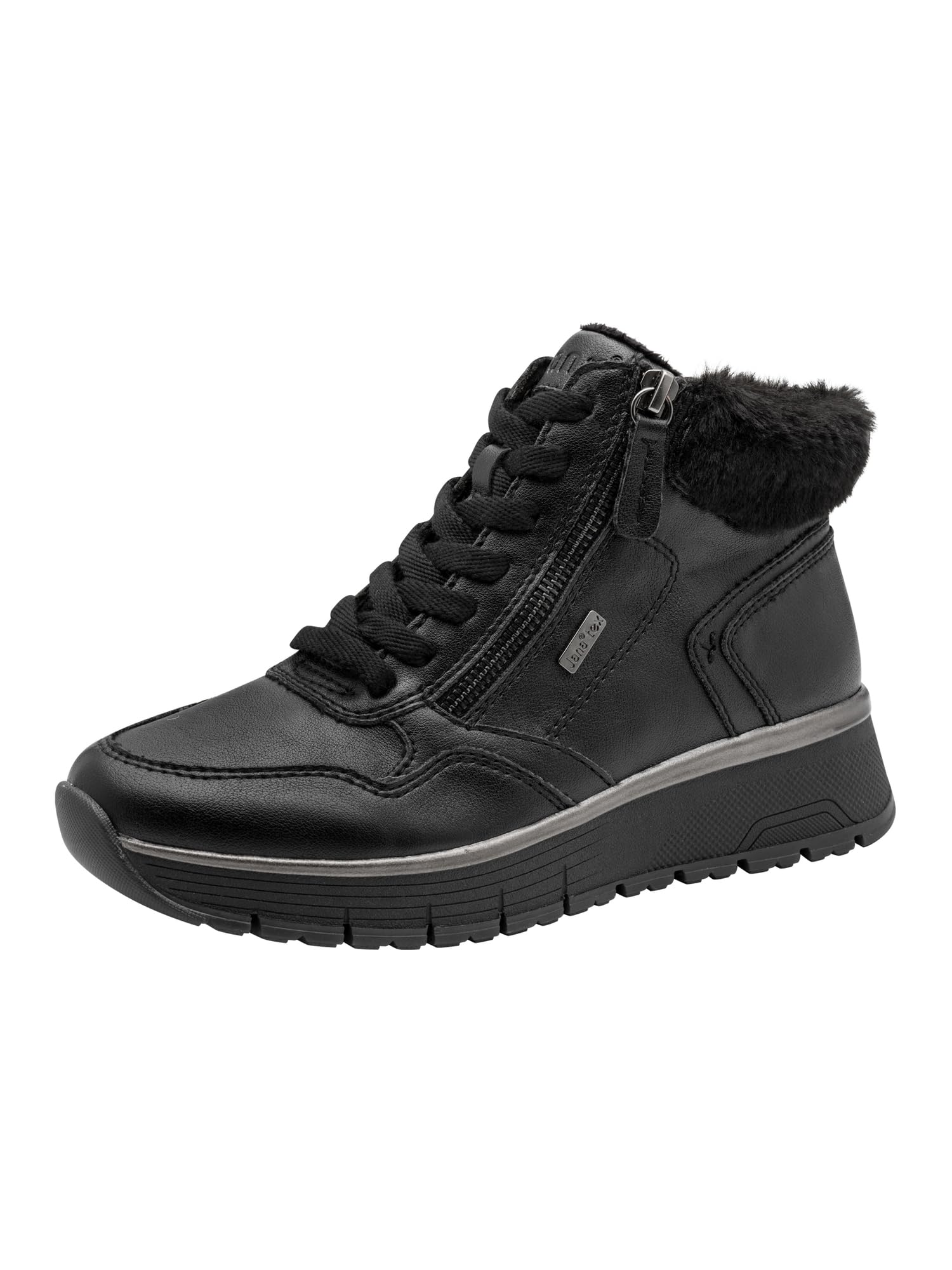 Jana Women’s High Sneakers with Faux Fur Vegan, Black, 3,5 UK