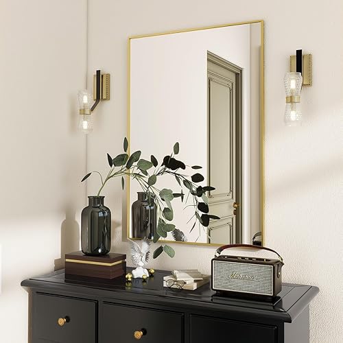 Miniatura 6 de BEAUTYPEAK Espejo de pared rectangular de 24 x 36 pulgadas con marco de metal, espejos colgantes para sala de estar, dormitorio, baño, entrada,