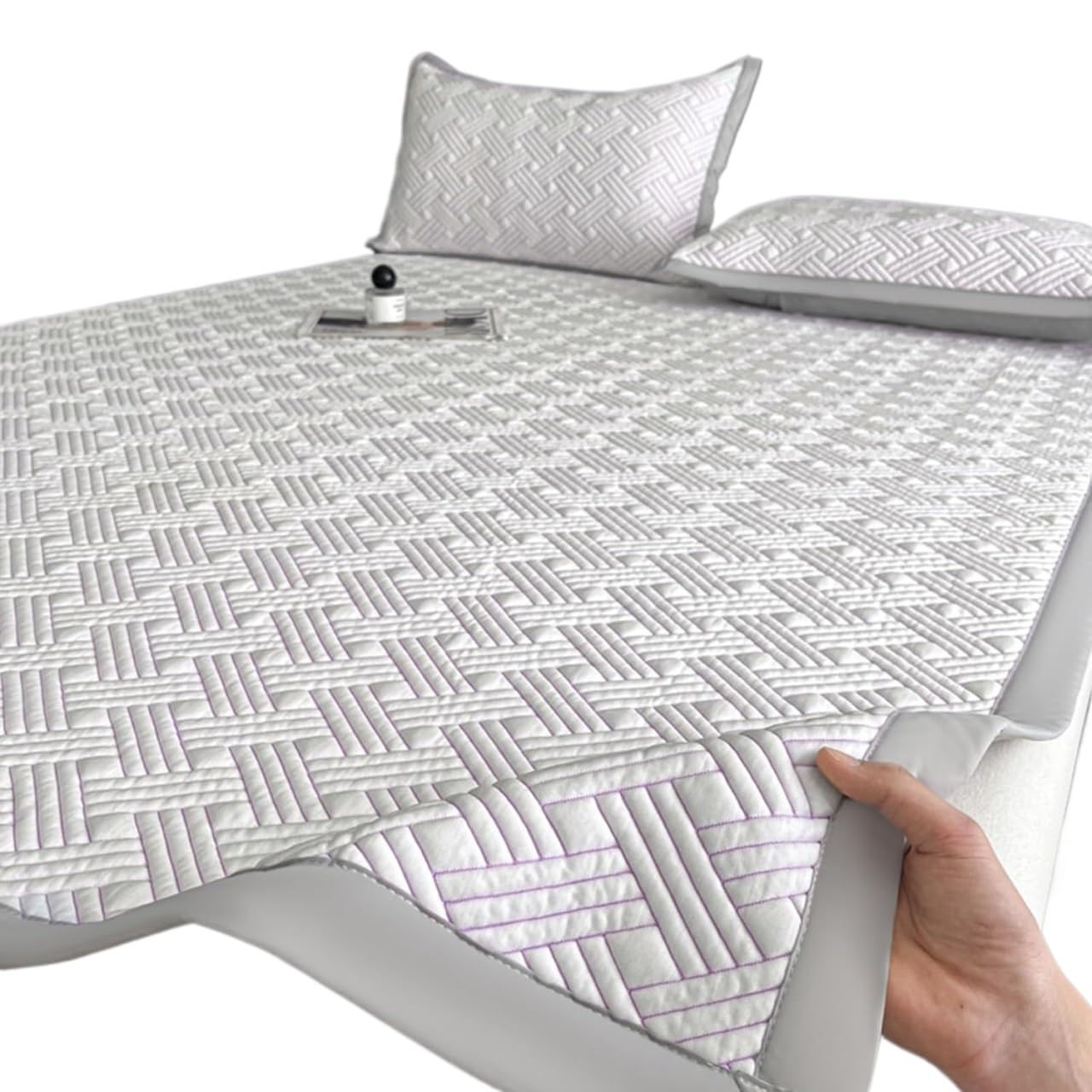 Ice Silk Mattress Topper ， Summer Sleep Mat Ice Silk Cooling Pad Multicolor Multiple Sizes(Purple,200x220cm)