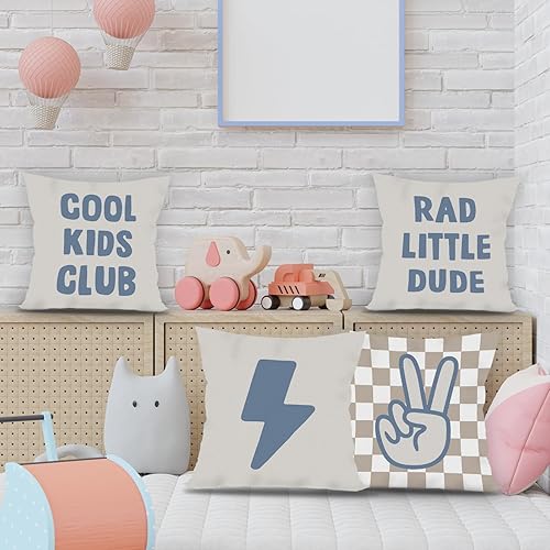 Miniatura 3 de Preppy - Fundas de almohada decorativas con letrero de la paz y relámpago, color beige retro, para niños, adolescentes, para niños, adolescentes,