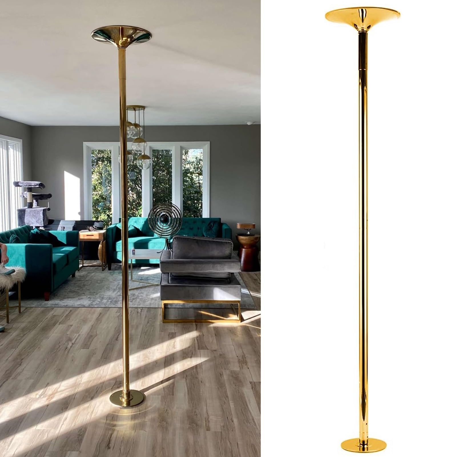 BBHW Gold Portable Dance Pole Kit, Heavy Duty Spinning Steel Pole Apartment Friendly, Living Room/Bedroom/Party Stripper Pole 7.2ft to 12.2ft (Size : 2.2M-2.7M(7.2FT-8.9FT))