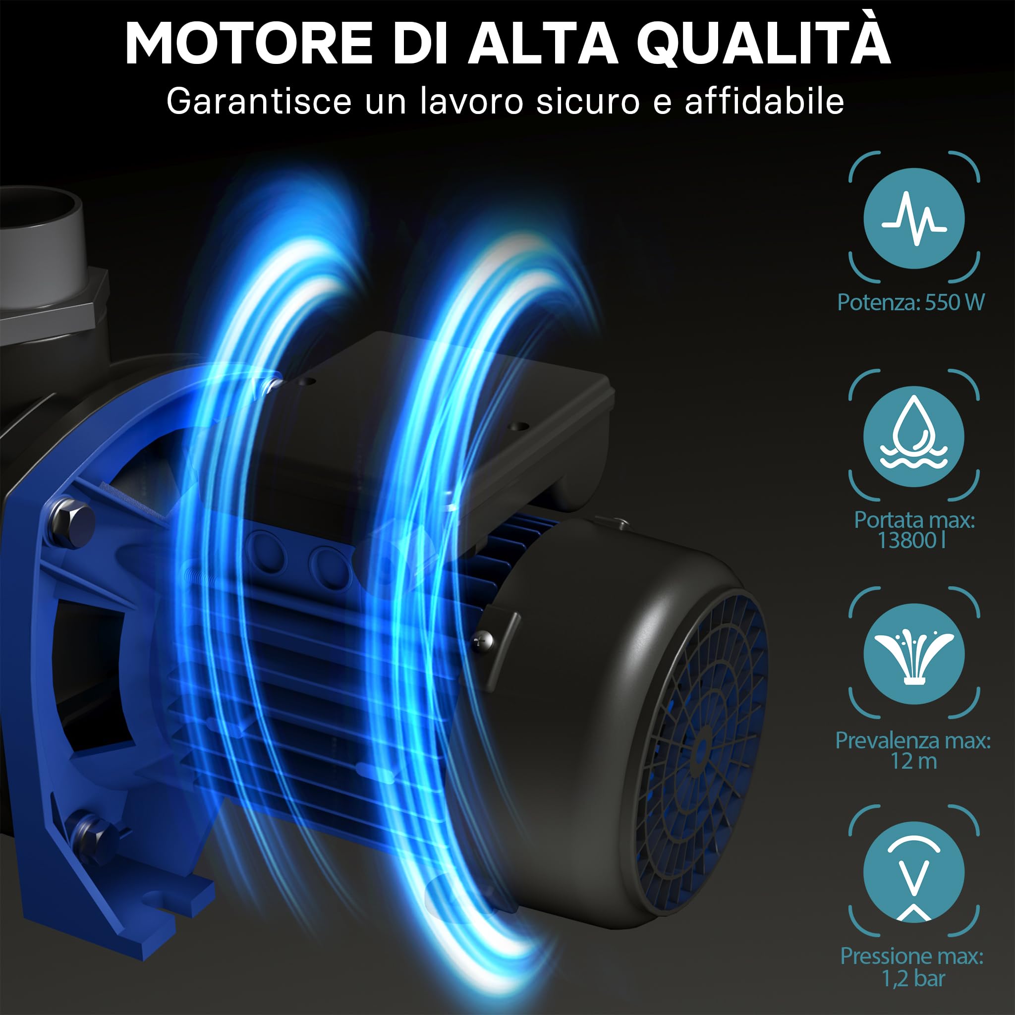 Pompa piscina per ricircolo e filtraggio 13800 l/h 550 W Pompa di circolazione