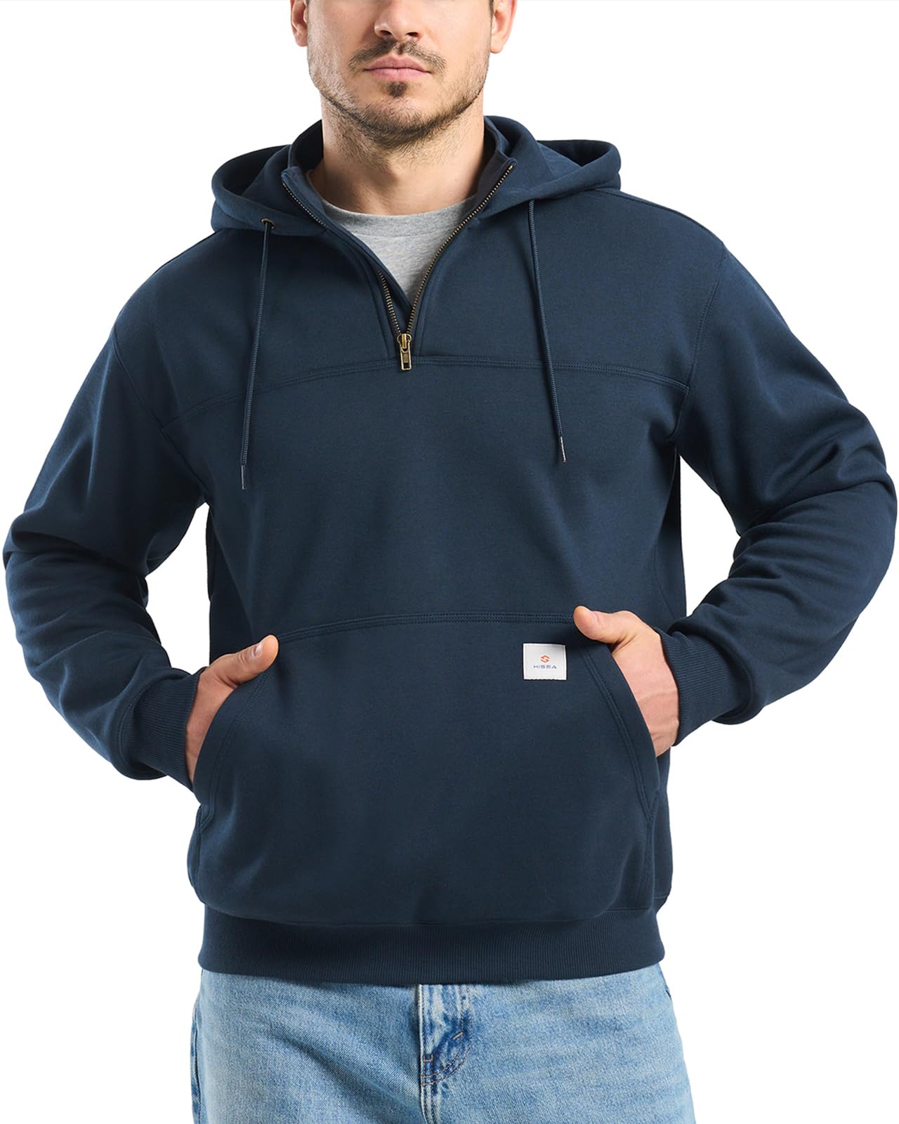 HISEA Sweat à capuche de travail en polaire pour homme, résistant à l'eau, fermeture éclair 1/4 lourde, pull isolé pour l'hiver
