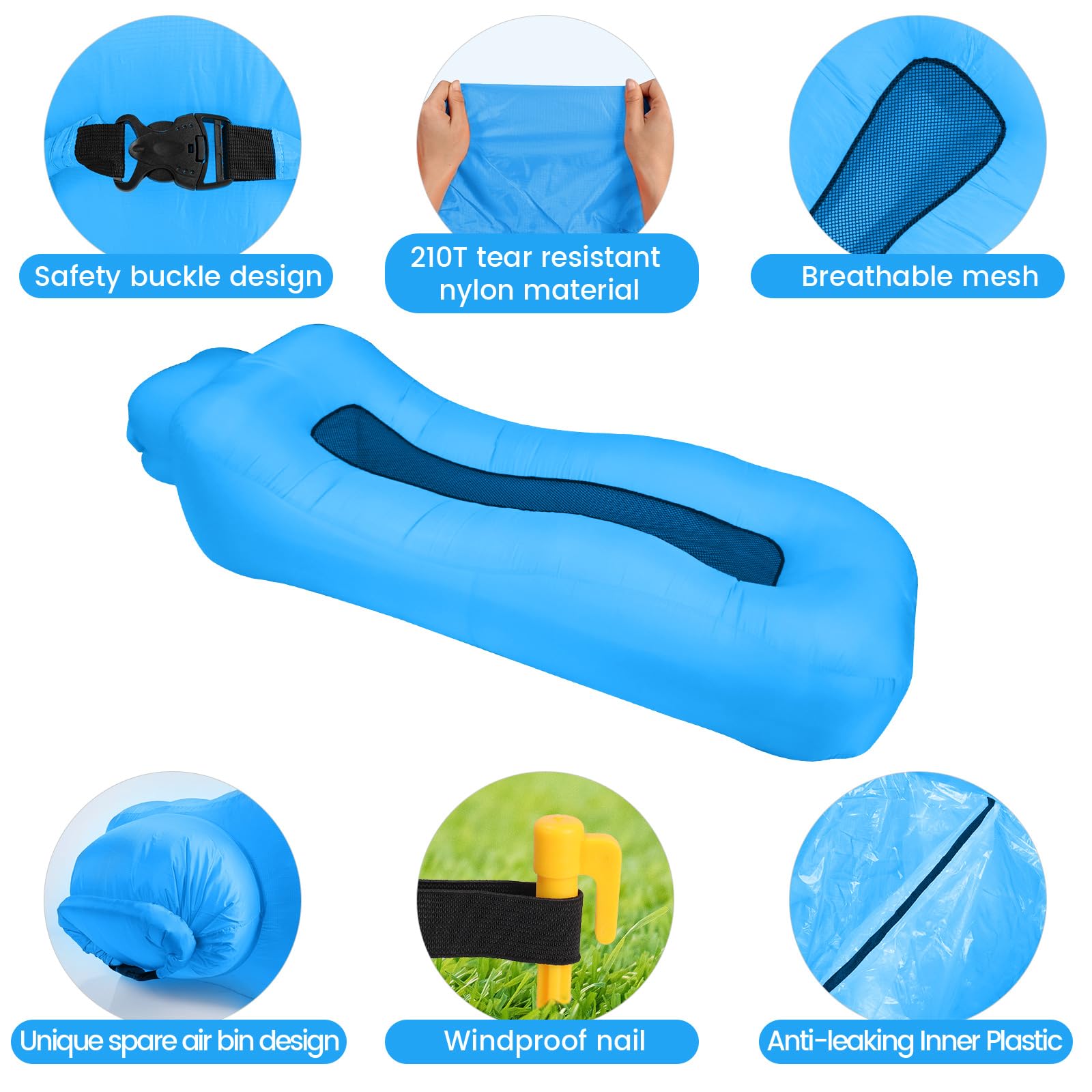 LiveGo Inflatable Lounger - Portable Air Sofa For Beach & Camping (Blue)