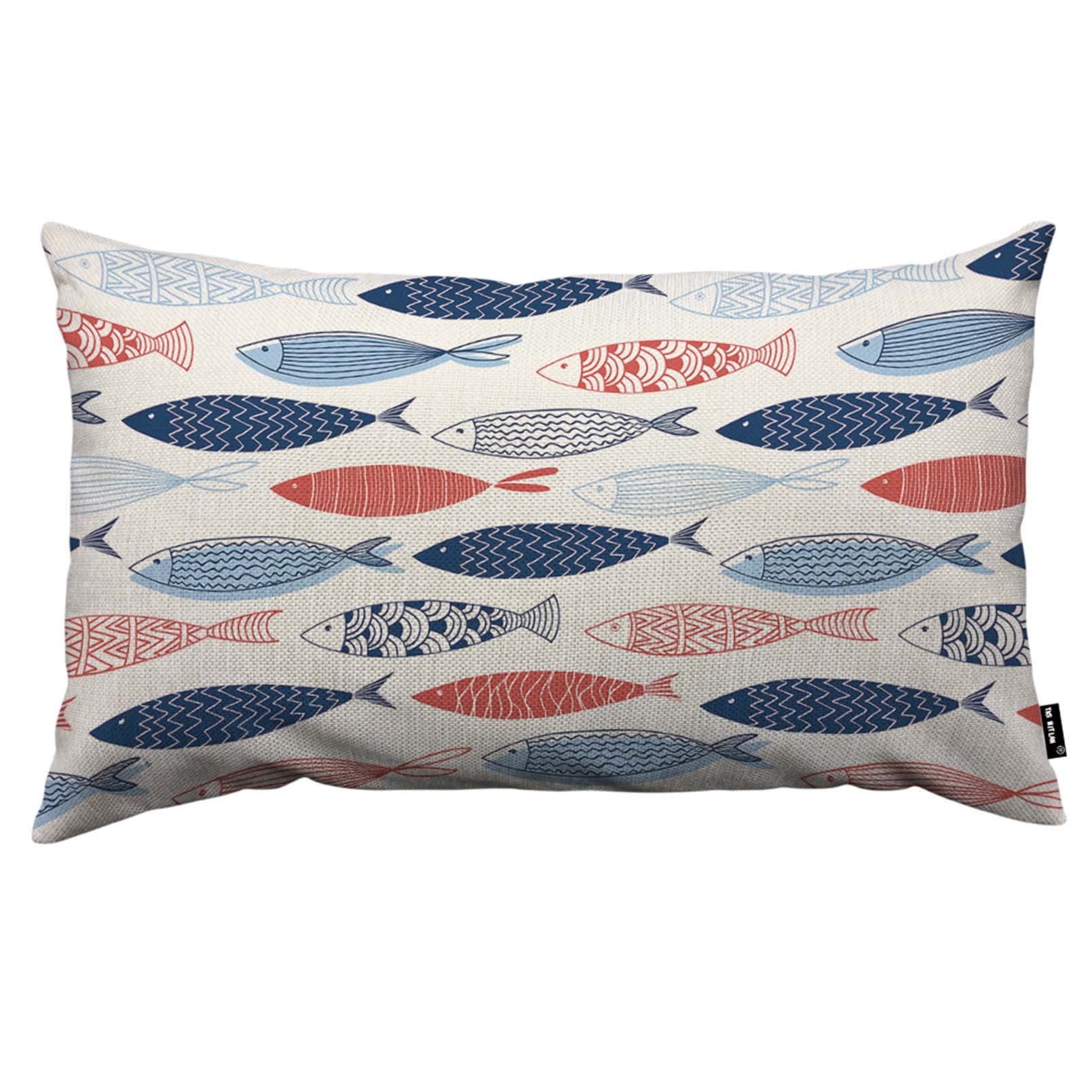 Photo 1 of TKS MITLAN Fish Decorative Pillow Covers Red Blue Striped Swimming Wildlife Marine Sea Nautical Underwater Nautical Rustic Linen Throw Pillow Covers 12x20 Inch for Sofa Couch Decoration