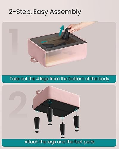 Miniatura 6 de SONGMICS Taburete para pies con patas, taburete otomana pequeña, asiento de terciopelo con cojín grueso, para sala de estar, dormitorio, entrada,