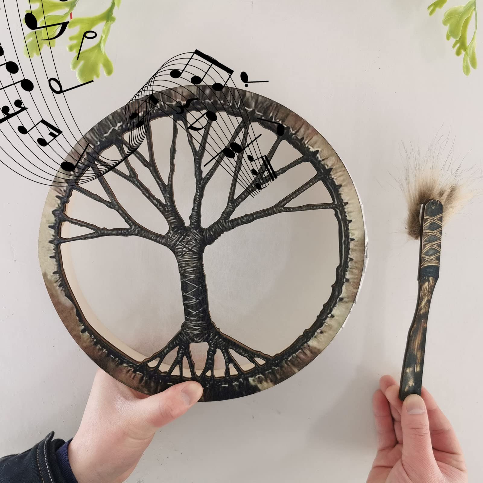 Schamanentrommel, 25cm Handtrommel mit Trommelstiel, Handgemachte Schamanische Trommel aus, Rahmentrommel für Spirituelle Musik, Klangheilung, Meditation, Heimdekoration, Schlaginstrumente