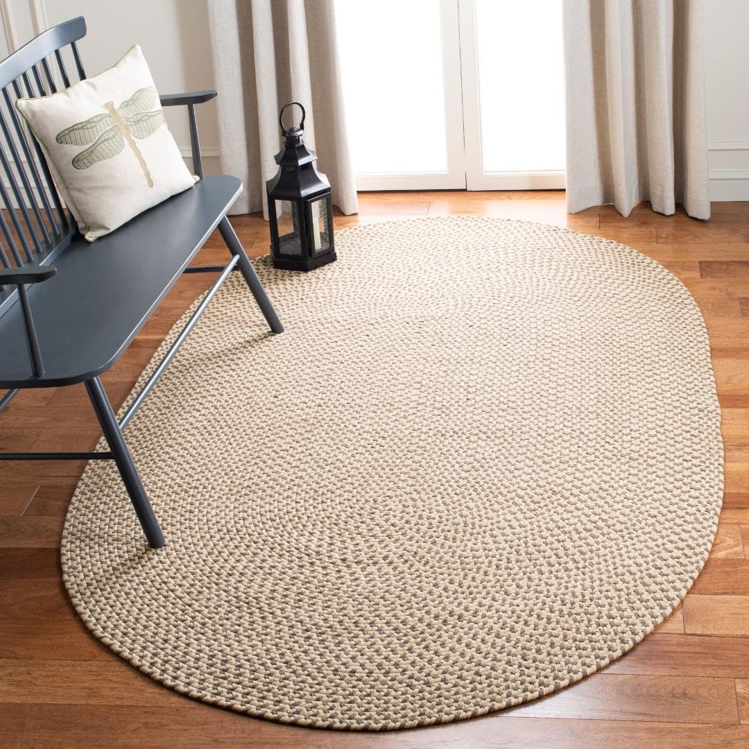 SAFAVIEH Braided Collection 3' x 5' Oval Beige/Brown BRD173A Handmade Country Cottage Reversible Cotton Area Rug