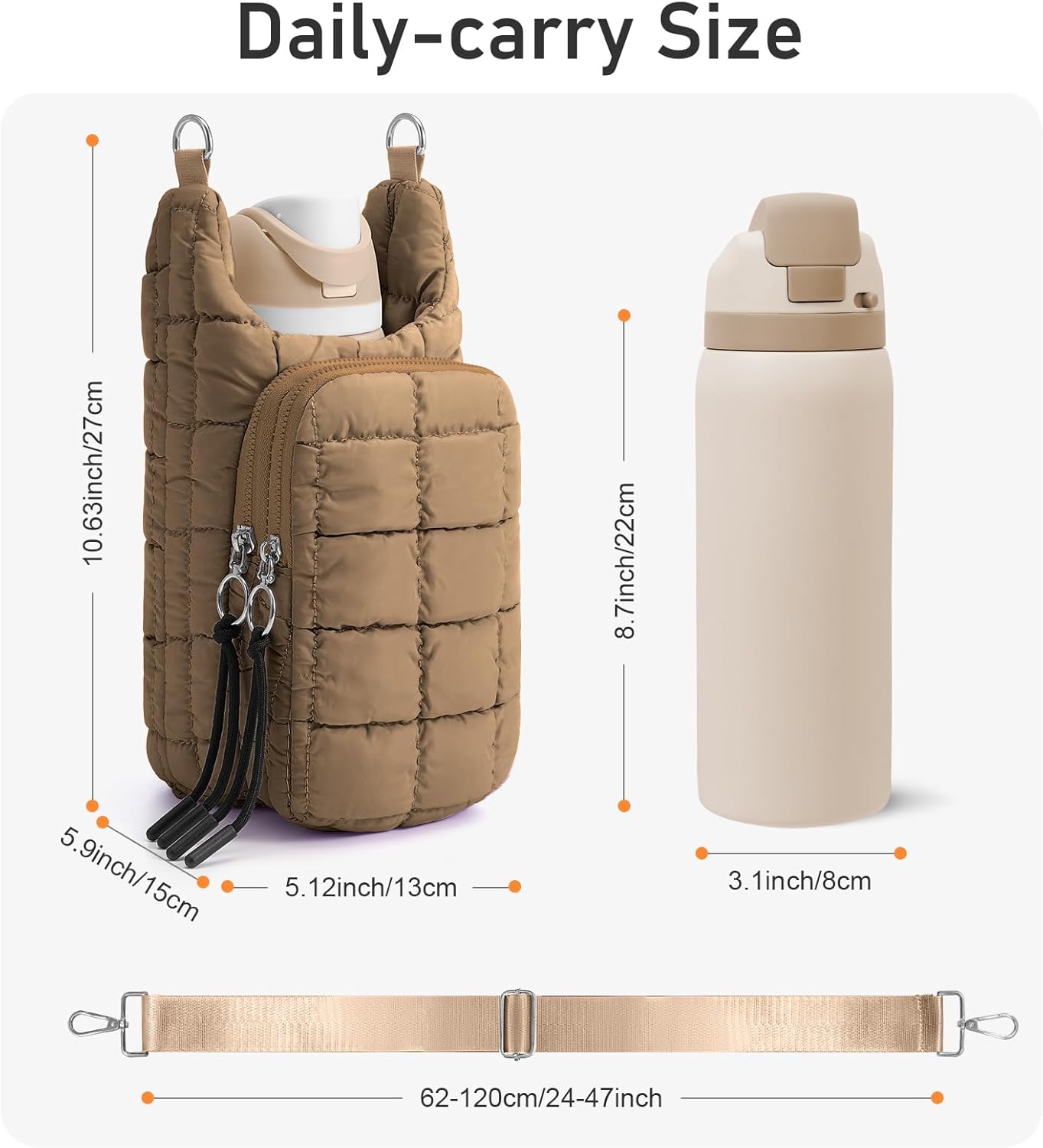 WOOMADA Water Bottle Holder RFID Crossbody Bag for Women, Ideal for Walking, Hiking, Cycling（khaki）