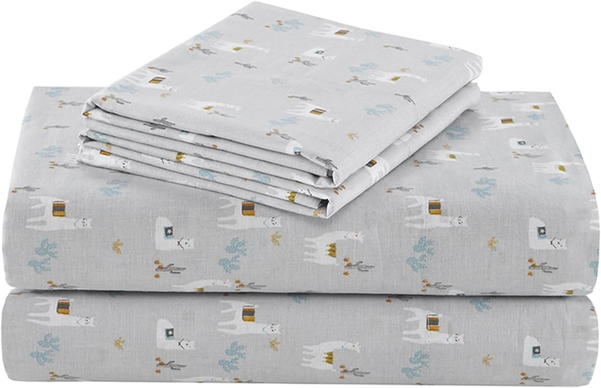 Comfort Spaces 100% Cotton Sheets Queen, Breathable, Naturally Cool Cotton Sheets, Soft Cotton Bed Sheets with 14" Elastic Pocket Fits up to 16" Mattress, All Seasons Sheet Set, Lama Multi 4 Piece