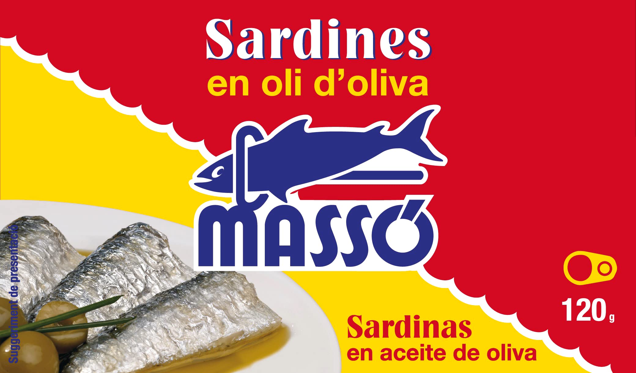 Massó Sardinas en aceite de oliva, 1 pack de 5 latas de 120gr, en catalán.
