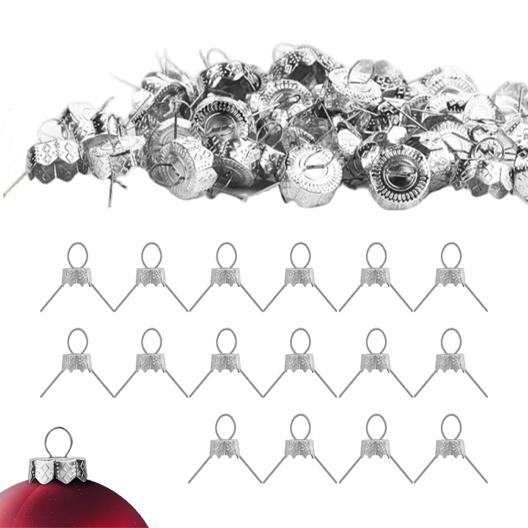 Lawnrden Silver Ornament Caps 100Pcs Secure Metal Christmas Ornament Hooks Replacement Hangers For Christmas Tree, Porcelain, Ceramic Or Glass Decoration, 20Mm, | Hooks For Trees