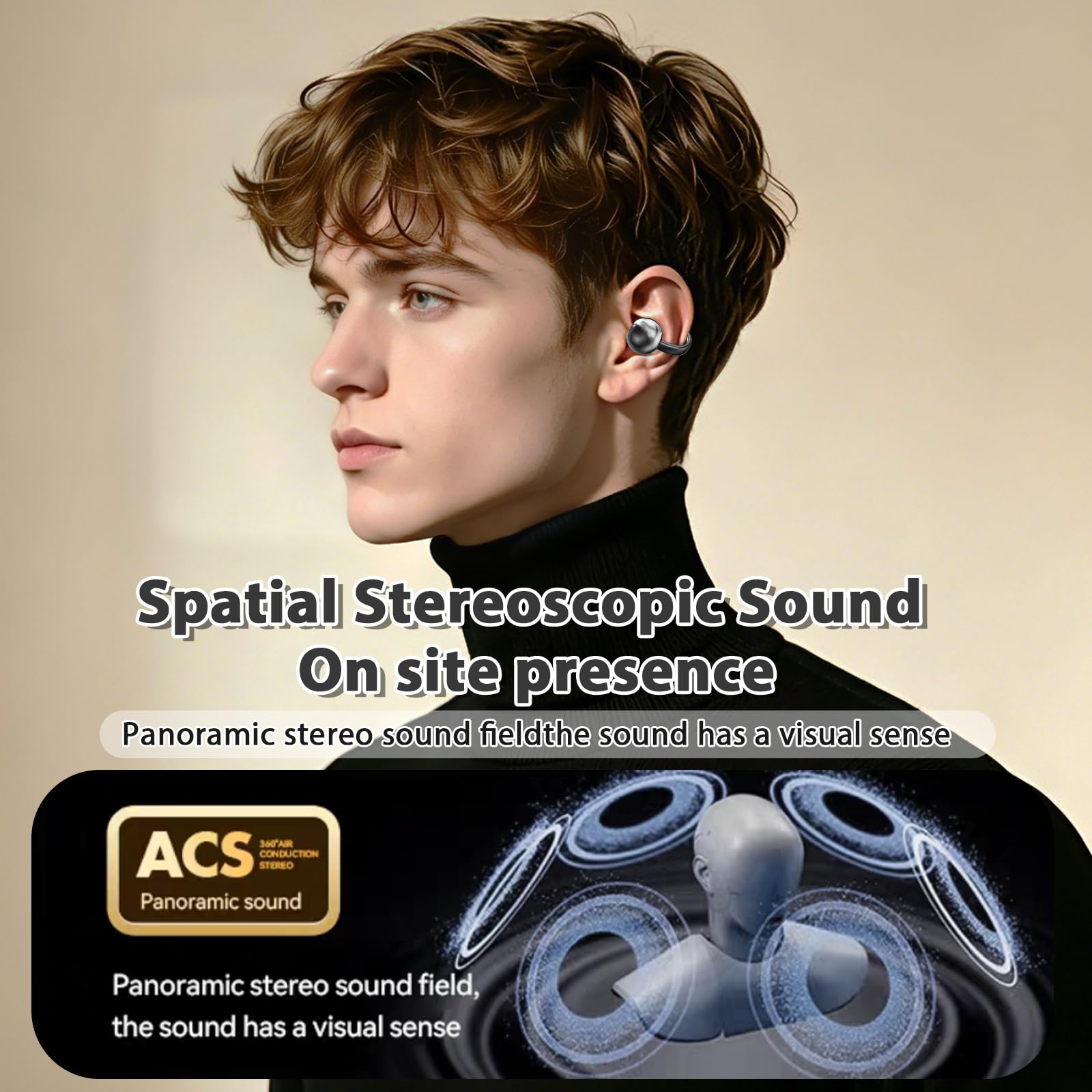 PTHTECHUS Écouteurs Bluetooth sans Fil Sport - Casque Ouvert à Clip, Casque Bluetooth Sport 5.4, 8H Autonomie, 4.3g Léger, Adapté Cyclisme Course à Pied & Gym (9D-3S-M91-Black)